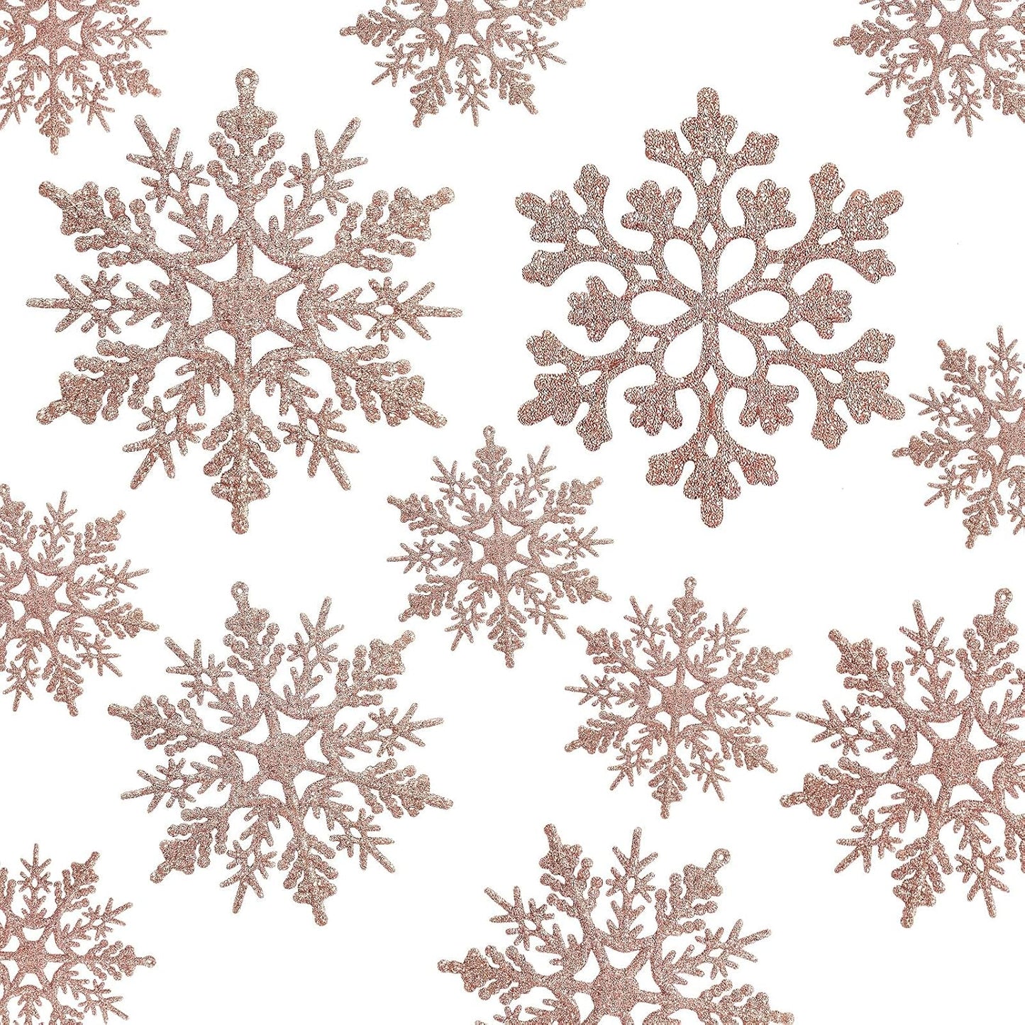 36Pcs Christmas Rose Gold Snowflake Ornaments Plastic Glitter Snow Flakes Ornaments for Winter Christmas Tree Decorations Size Varies Craft Snowflakes