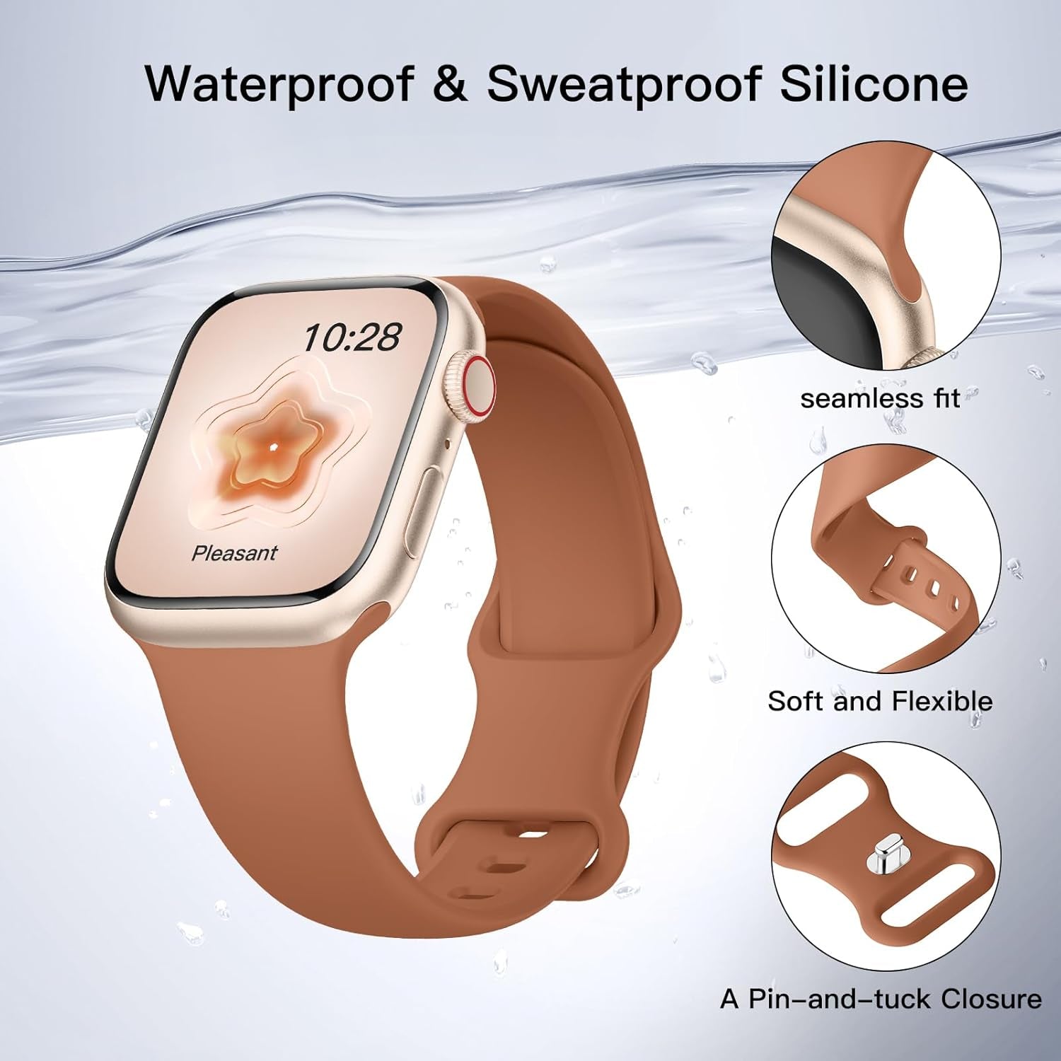 Sport Silicone Band Compatible with Apple Watch Bands 40Mm 38Mm 41Mm 44Mm 45Mm 42Mm 49Mm Women Men,Soft Wristband Waterproof Replacement Sport Strap for Iwatch Bands Series 9 8 7 6 5 4 3 2 1 SE Ultra