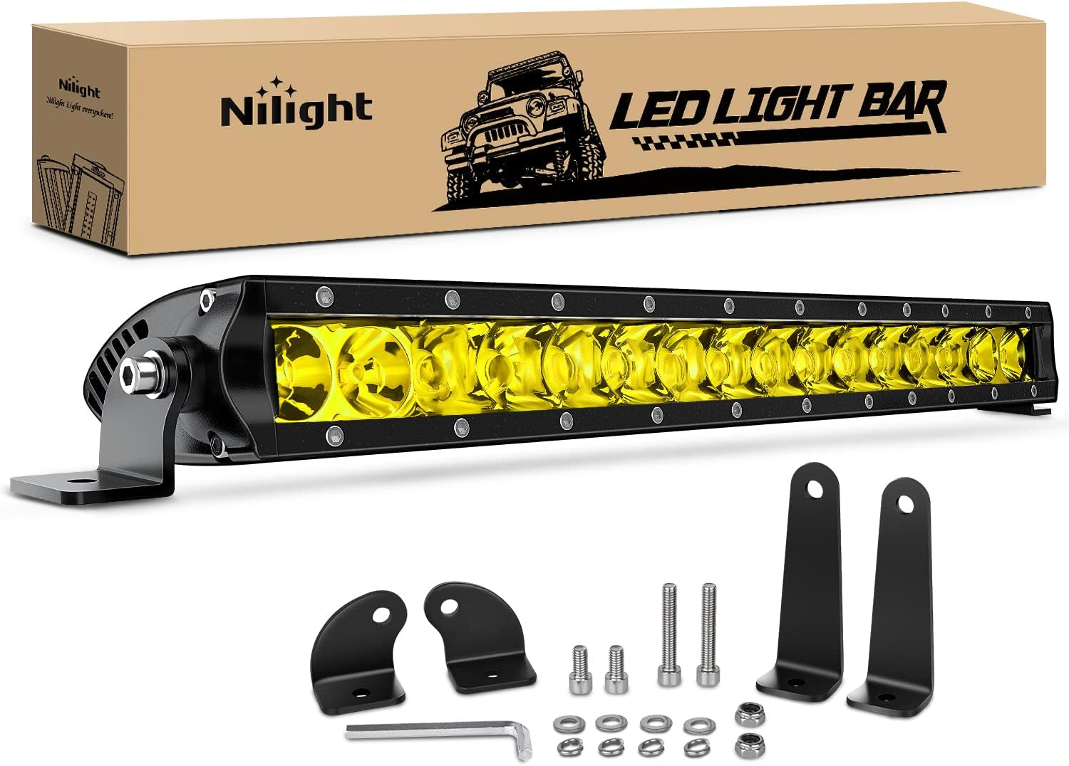 - NI04-100W 17" 80W LED Work Light Single Row Spot Flood Combo LED Light Bar Driving Lights Offroad Lighting - 2 Style Mounting Brackets,2 Years Warranty