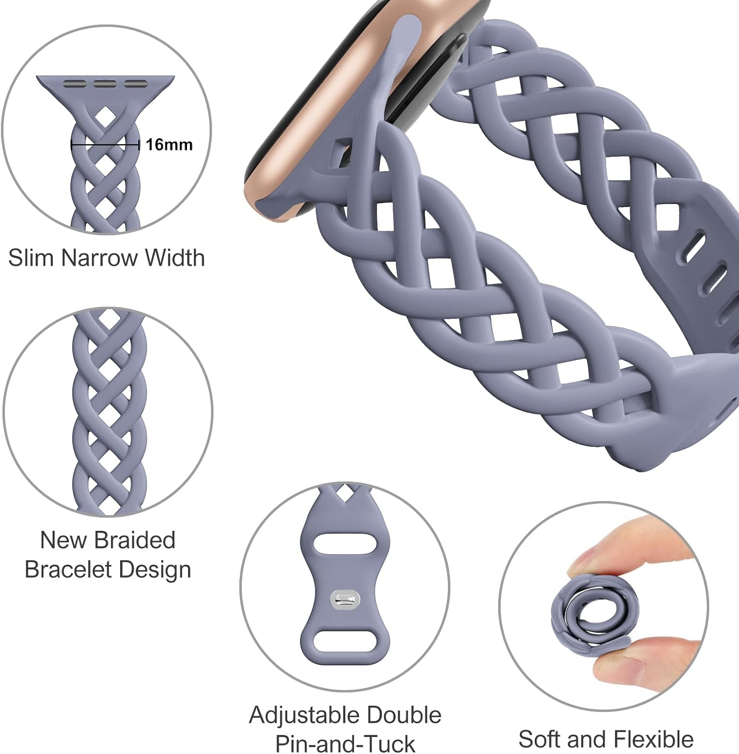 Slim Silicone Bands Compatible with Apple Watch Band 40Mm 38Mm 41Mm 44Mm 45Mm 42Mm Women Floral Breathable Braided Lace Thin Sport Strap Replacement Wristbands for Iwatch SE Series 9 8 7 6 5 4 3 2 1