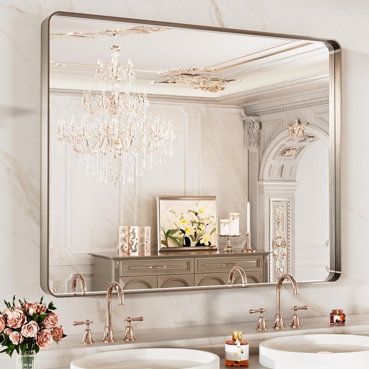 50X30 Inch Black Metal Framed Bathroom Mirror for Wall, Matte Black Bathroom Vanity Mirror Farmhouse, Large Rounded Rectangle Mirror, Anti-Rust, Tempered Glass, Hangs Horizontally or Vertically