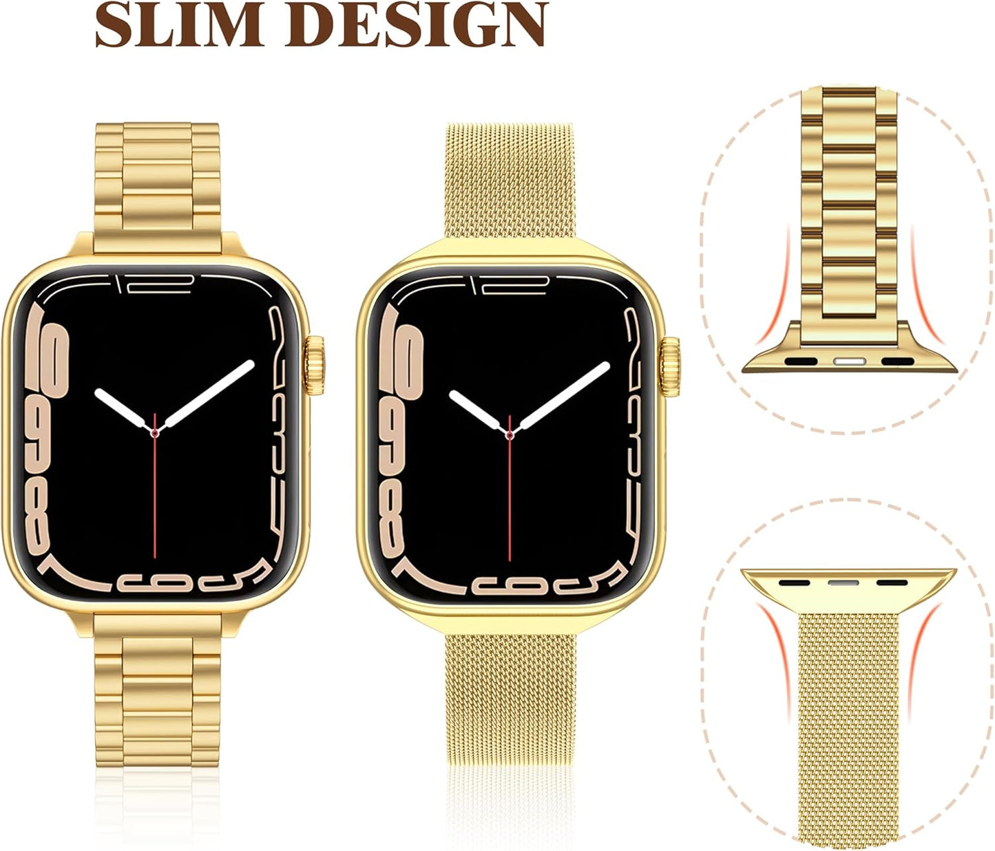 2 Pack Slim Stainless Steel Band & Milanese Mesh Strap Compatible with Apple Watch Band 38Mm 40Mm 41Mm 42Mm(S10), Thin Metal Replacement Bands for Iwatch Series SE 10 9 8 7 6 5 4 3 2 1