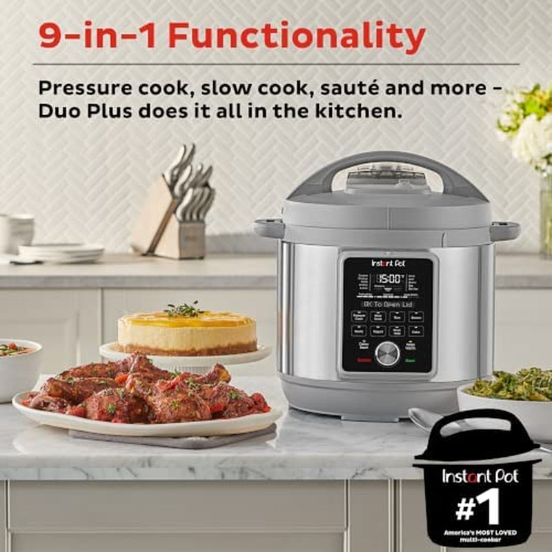 Duo Plus, 6-Quart Whisper Quiet 9-In-1 Electric Pressure Cooker, Slow Rice Steamer, Sauté, Yogurt Maker, Warmer & Sterilizer, Free App with 800+ Recipes, Stainless Steel