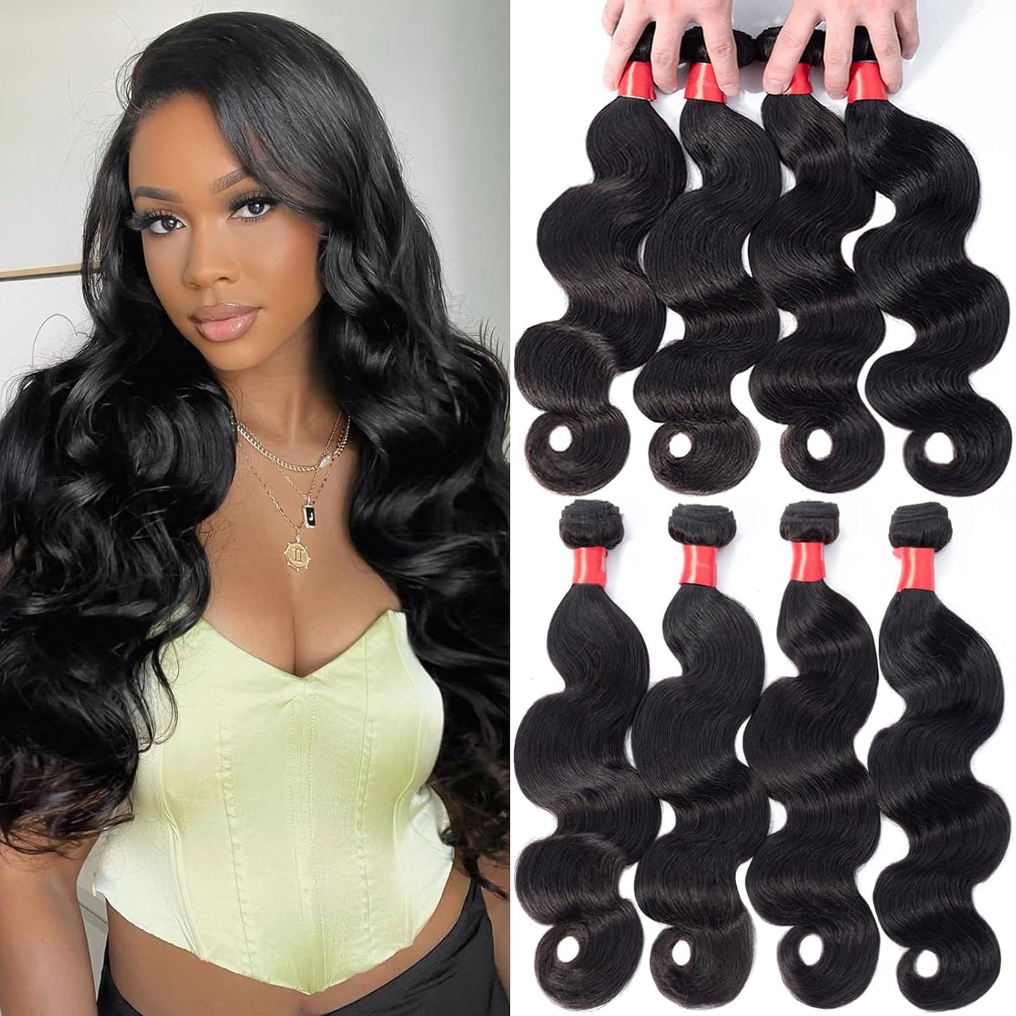 Brazilian Body Wave 4 Bundles Human Hair 18 20 22 24 Inch 12A 100% Unprocessed Virgin Human Hair Weave Bundles Deals Natural Black Color (4 Bundles Human Hair, 18 20 22 24)