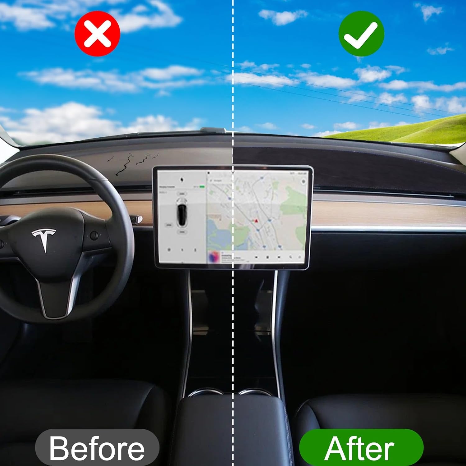 Dash Cover for Tesla Model Y Model 3 Accessories Dashboard Cover Dash Mat Plastic Interior Complements Protection for Tesla Model Y 2024 2023-2020 and Model 3 2023-2017 (Black-My&M3)