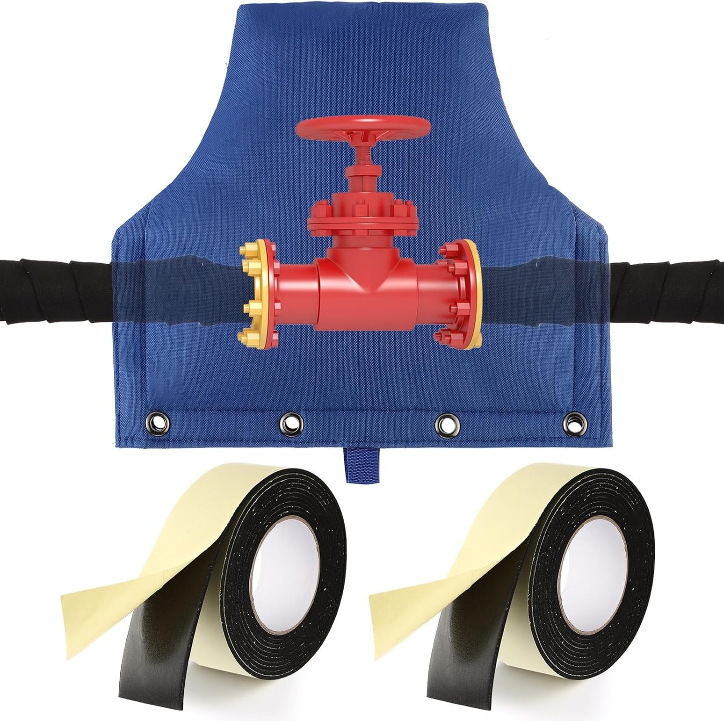 Backflow Preventer Cover Insulated Pouch with 2Pcs Pipe Insulation Tape Water Pipe Insulation Wrap Backflow Valve Cover for Winter Pipe Freeze Protection Severe Snow Intense Sun(Blue)