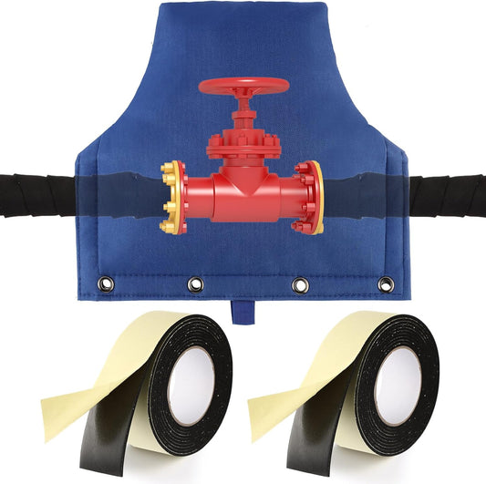 Backflow Preventer Cover Insulated Pouch with 2Pcs Pipe Insulation Tape Water Pipe Insulation Wrap Backflow Valve Cover for Winter Pipe Freeze Protection Severe Snow Intense Sun(Blue)
