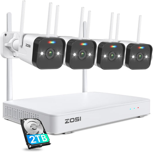 2.5K Wifi Security Camera Wireless Outdoor System,2Tb HDD,8 Channel NVR for 24/7 Recording,4 X 4MP Cameras for Home with Color Night Vision,Person Vehicle Detection,2-Way Talk,Siren Alarm,Plug-In TRUCK DRIVER
