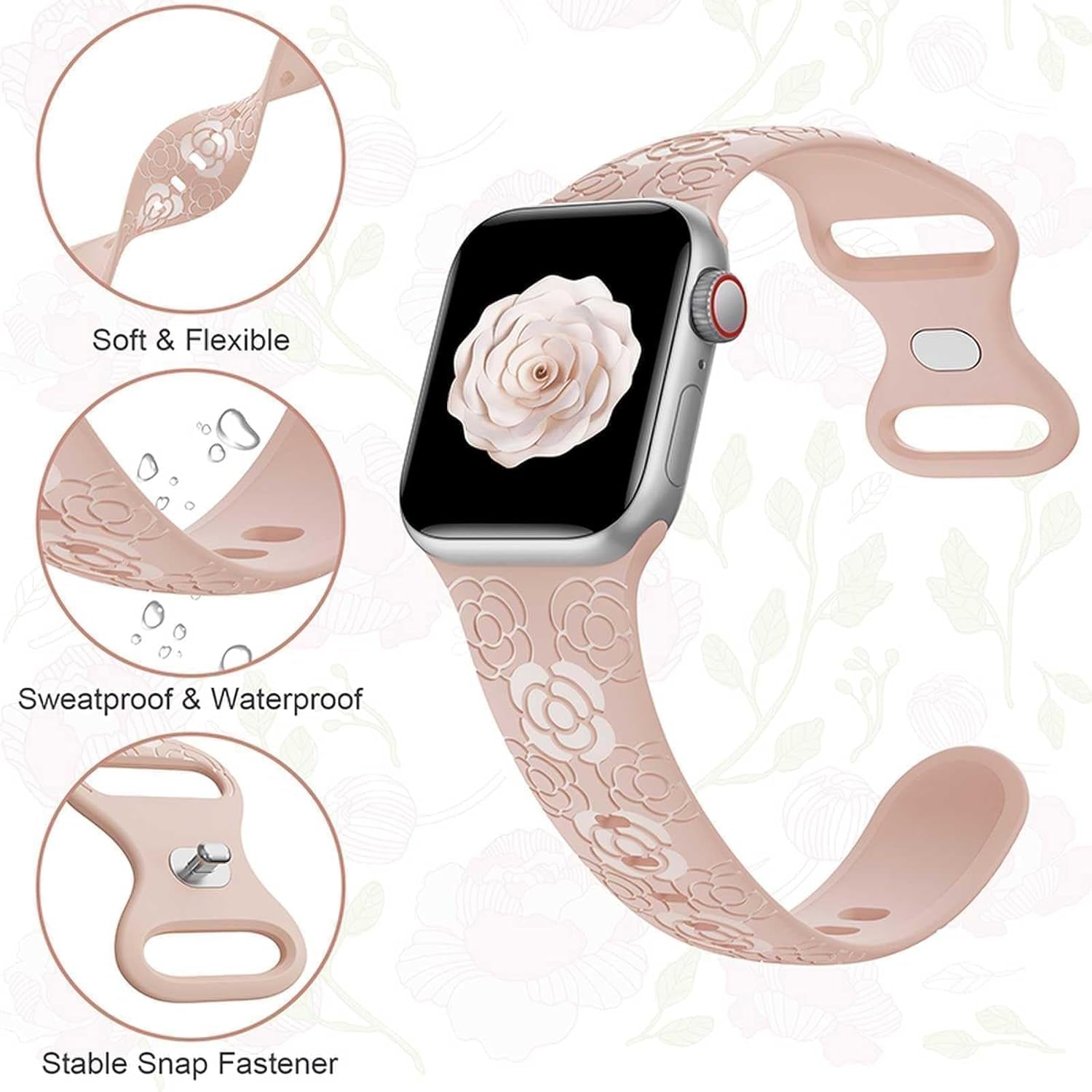 Silicone Band Compatible with Apple Watch Bands for Women 40Mm 38Mm 41Mm,Strechy Wristband Waterproof Replacement Sport Strap for Iwatch Bands Series 8 7 6 5 4 3 2 1