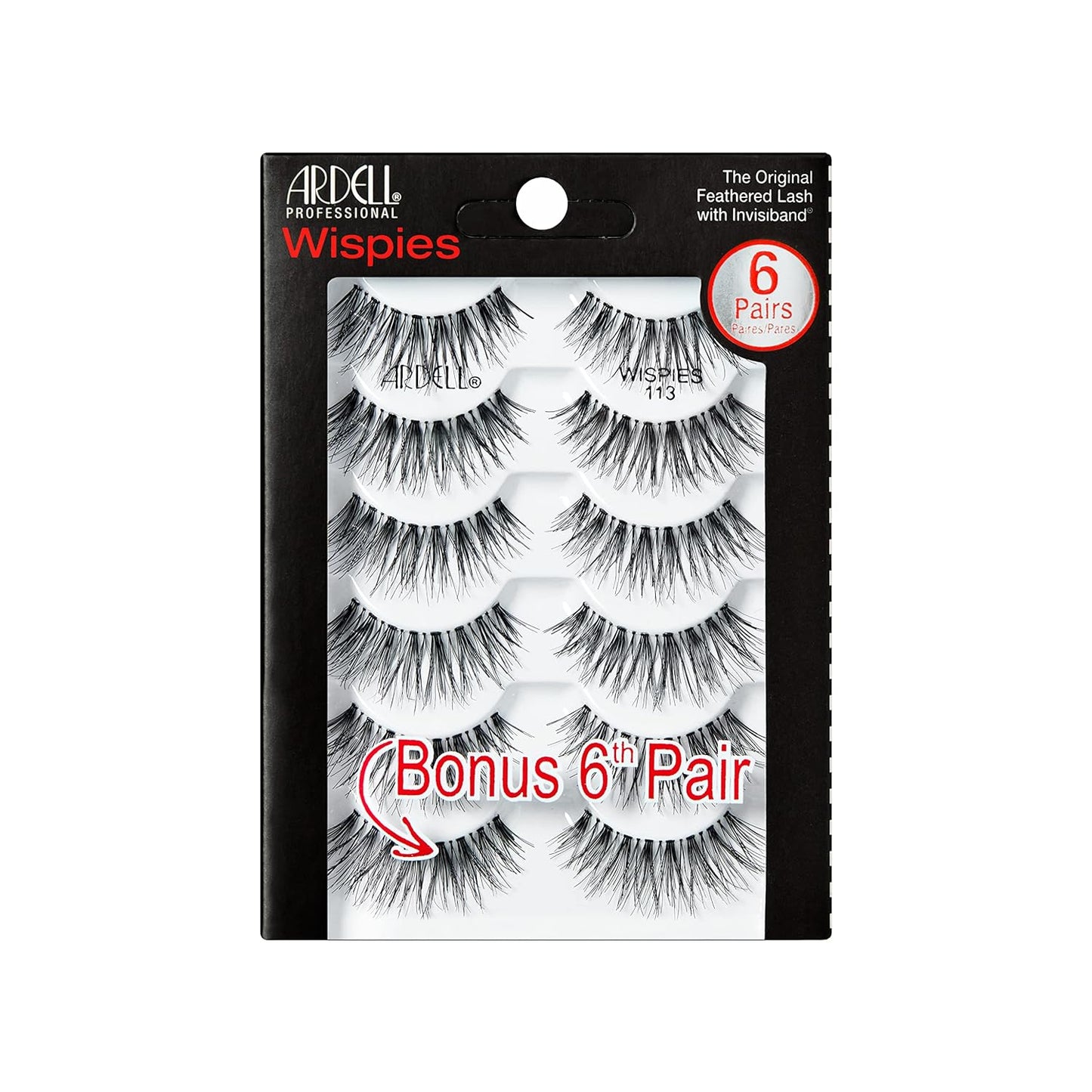 Demi Wispies Eyelashes - Black, the Original Feathered Lash Demi Lashes, Reusable Invisiband Strip Lashes, 6 Pairs, 1 Pack