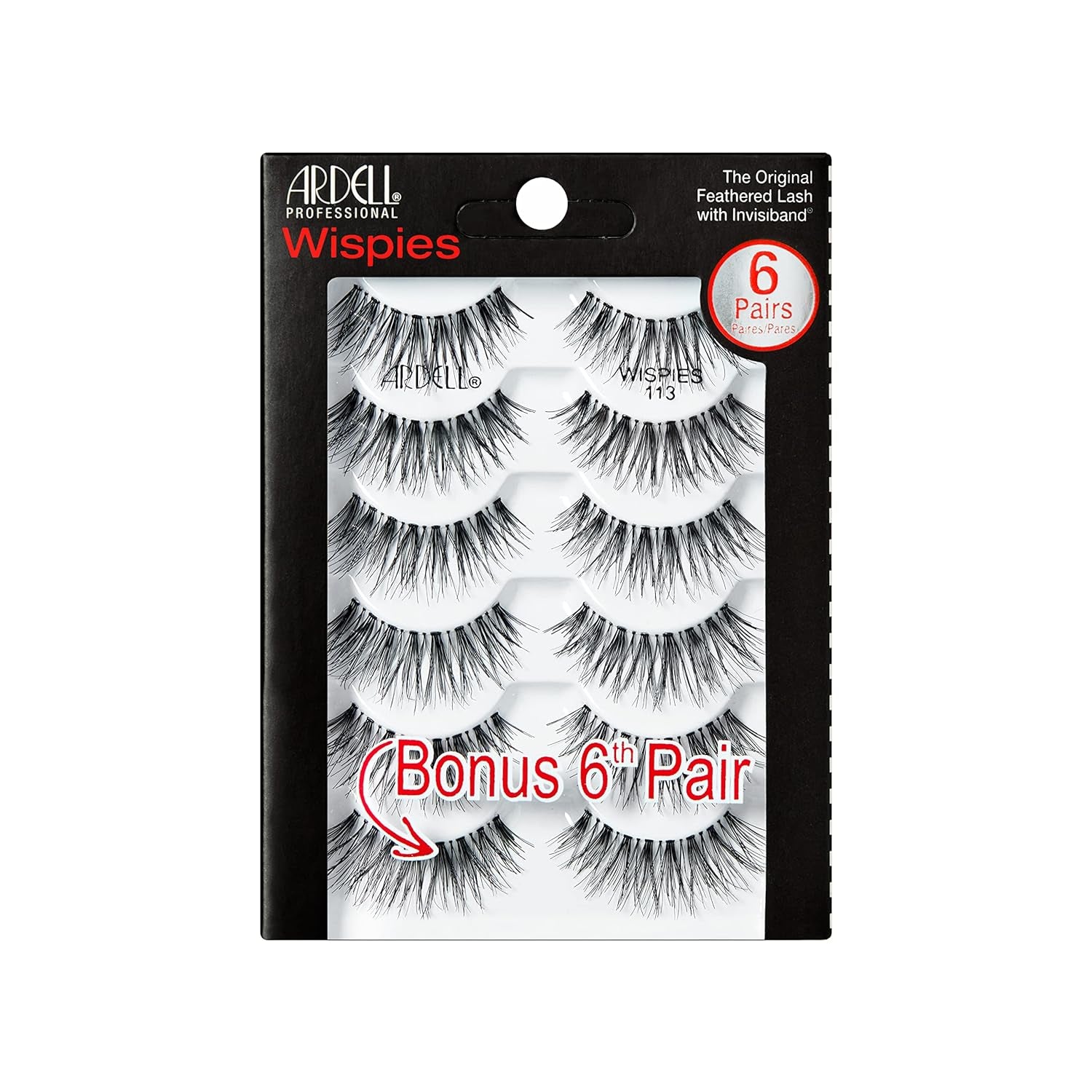 Demi Wispies Eyelashes - Black, the Original Feathered Lash Demi Lashes, Reusable Invisiband Strip Lashes, 6 Pairs, 1 Pack
