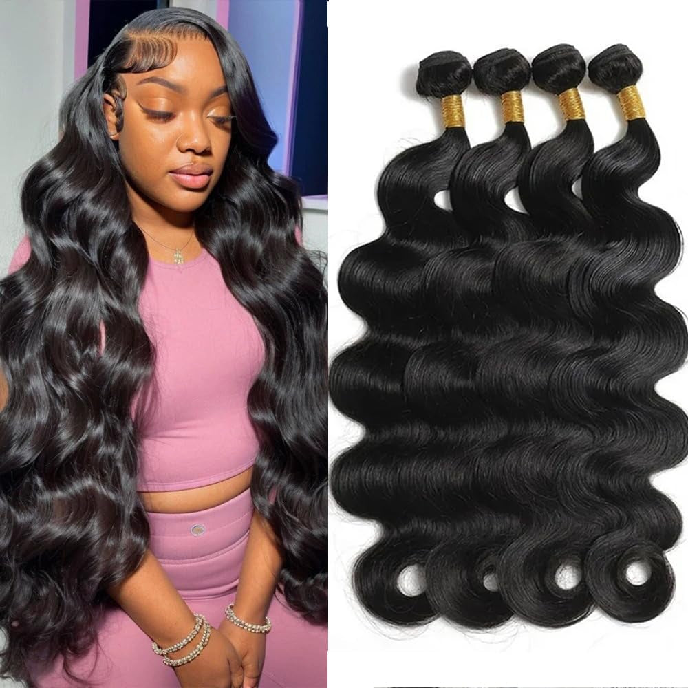 12A Human Hair Bundles Body Wave Bundles Human Hair 20 22 24 26 Inch 4 Bundles 100% Unprocessed Brazilian Virgin Hair Deals Quick Weave Bundles Human Hair Extension Natural Color