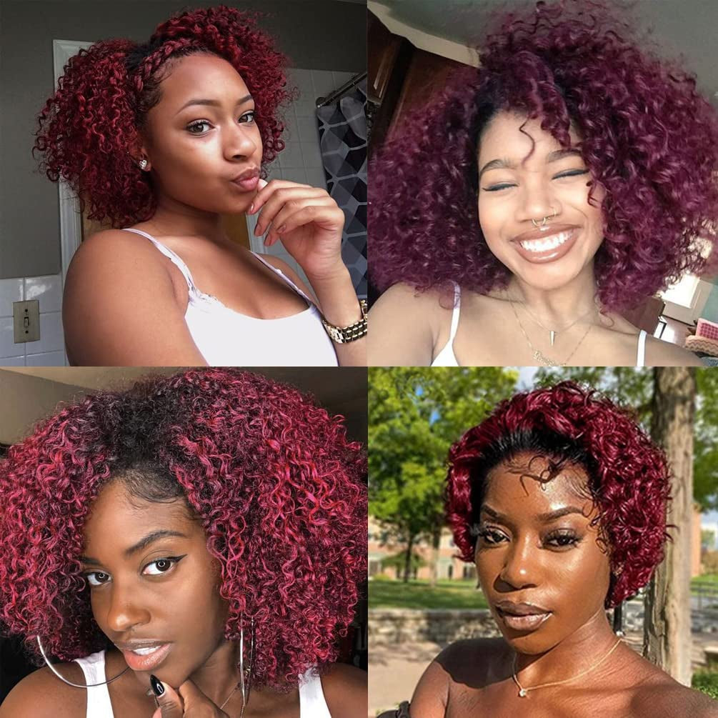 Curly Human Hair Bundles Kinky Curly Bundles Human Hair Bundles Curly Human Hair 4 Bundles 1B/99J Brazilian Virgin Human Hair 50 Gram/Bundle (8 8 8 8, 1B 99J)