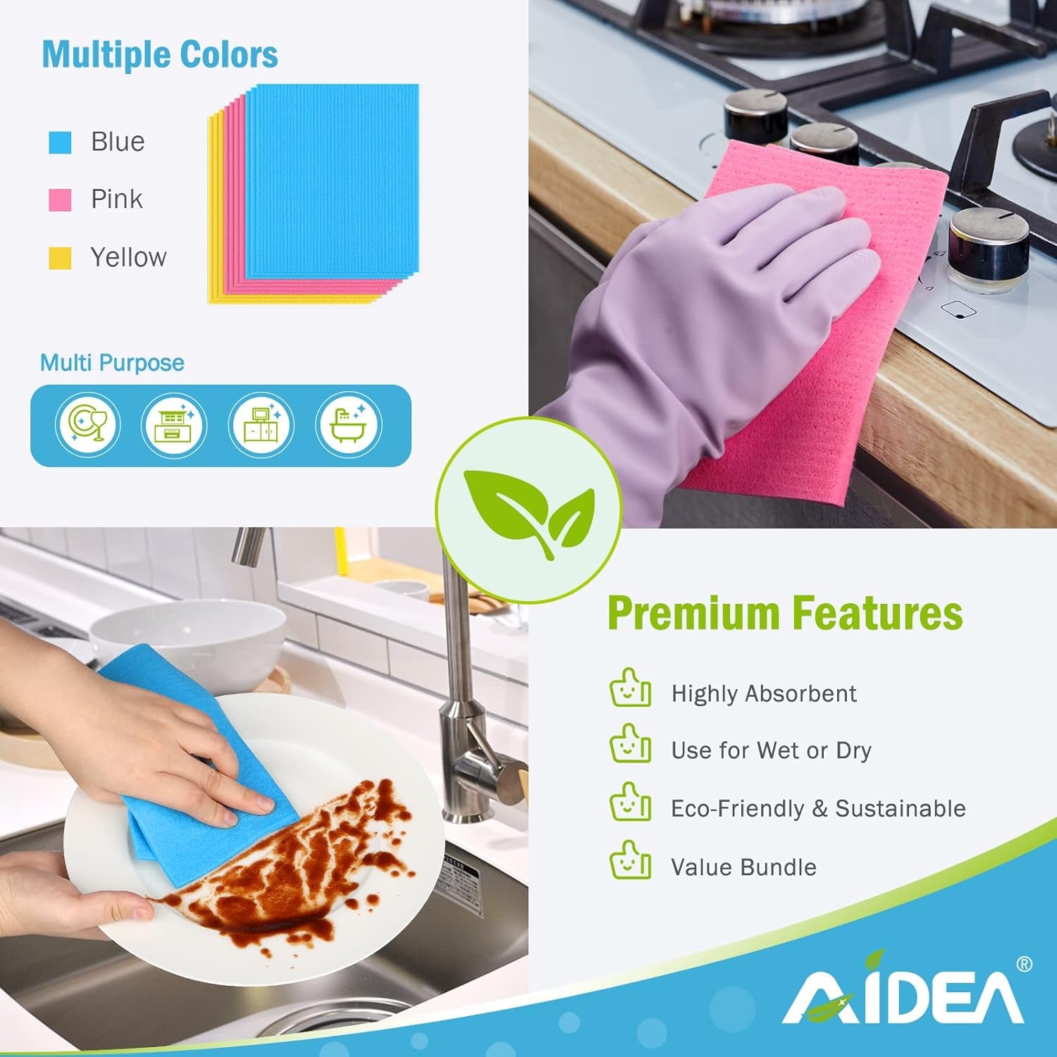 Swedish Dishcloths for Kitchen, 20PK, Reusable Paper Towels, Kitchen Washcloths Dish Rags, Eco Friendly No Odor Reusable Cleaning Cloths for Kitchen, Cellulose Sponge Cloths, 7"×6"