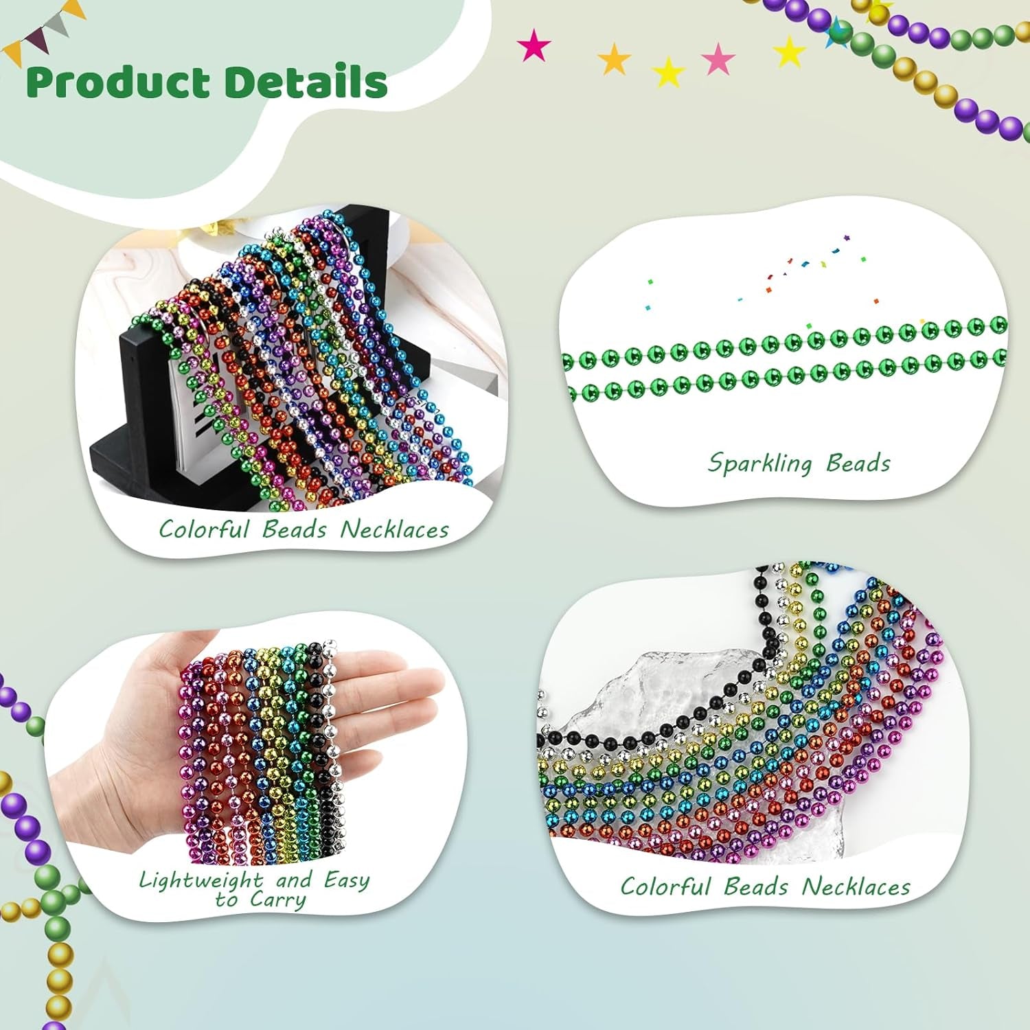 24 PCS St. Patrick'S Day Bead Necklaces, Green Mardi Gras Christmas Beads, 33'' 7 Mm Green Bead Necklaces Green Party Beads for St. Patricks Day, Mardi Gras, Christmas, Carnival Party Favors