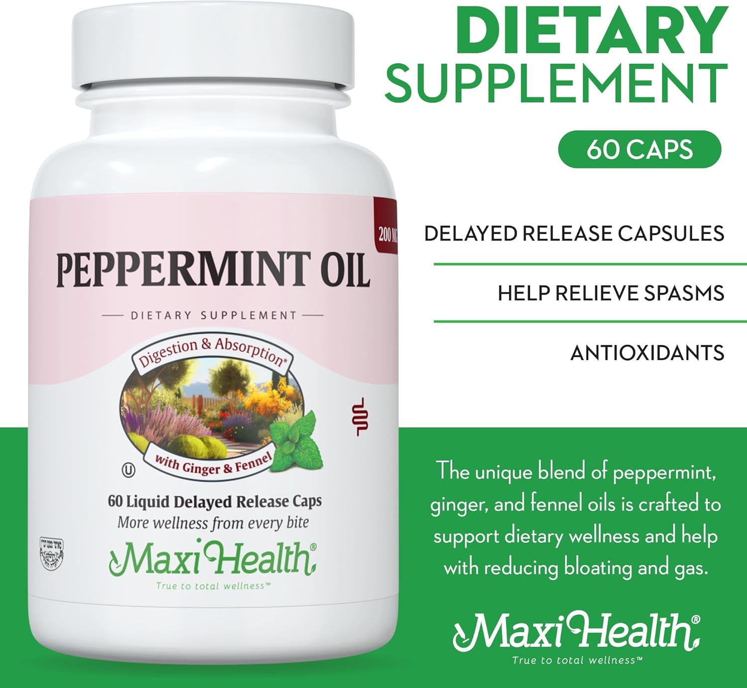 - Peppermint Oil with Ginger & Fennel Delayed Release Capsules - Digestion & Absorption Ingestible Dietary Supplement with Natural Essential Oil Ingredients - Digestive Health Support TLBH