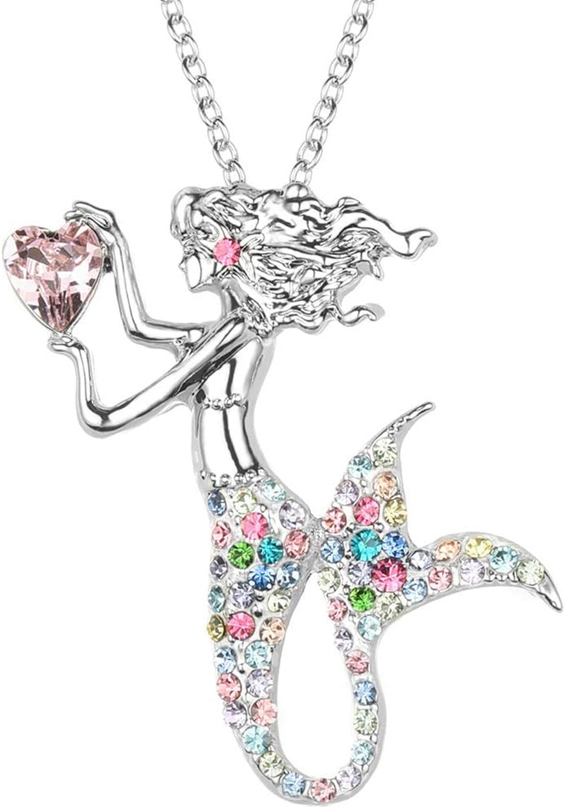 Fashion Mermaid Birthstone Necklace Jewelry White Gold Plated Austrian Crystal Pendant Gifts for Women