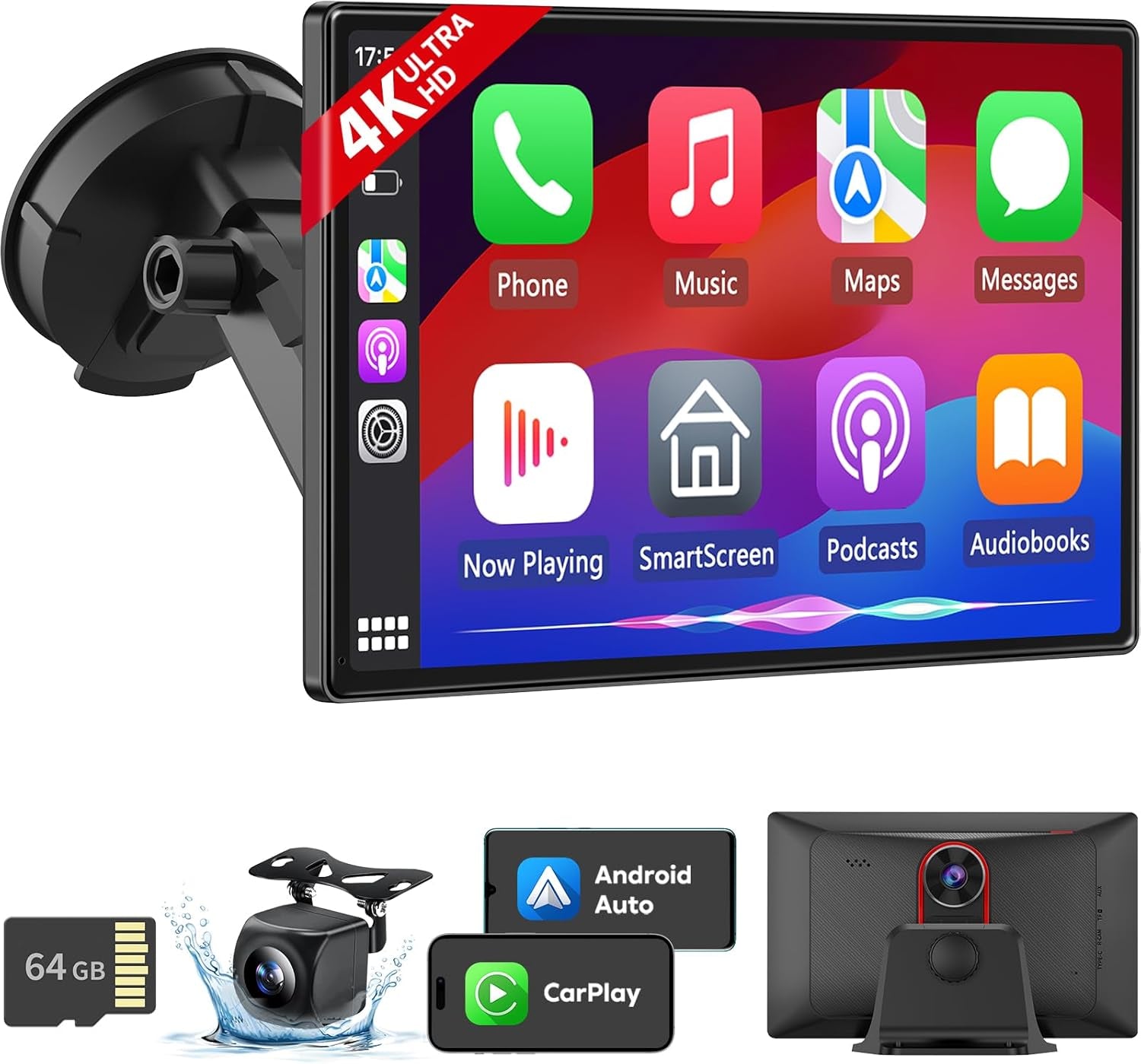 9" Wireless Apple Carplay Android Auto Screen - 4K Dash Cam, GPS Navigation, HD Touchscreen, Airplay, 1080P Backup Camera, Car Stereo - by TRUCK DRIVER