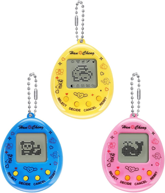 Virtual Pets Toy 3PCS Digital Pet Game Console Handheld Machine Toys Mini Electronic Animals with Key Ring Early Education Puzzle Gift for Children Kids (3 Colors Random) BanUK
