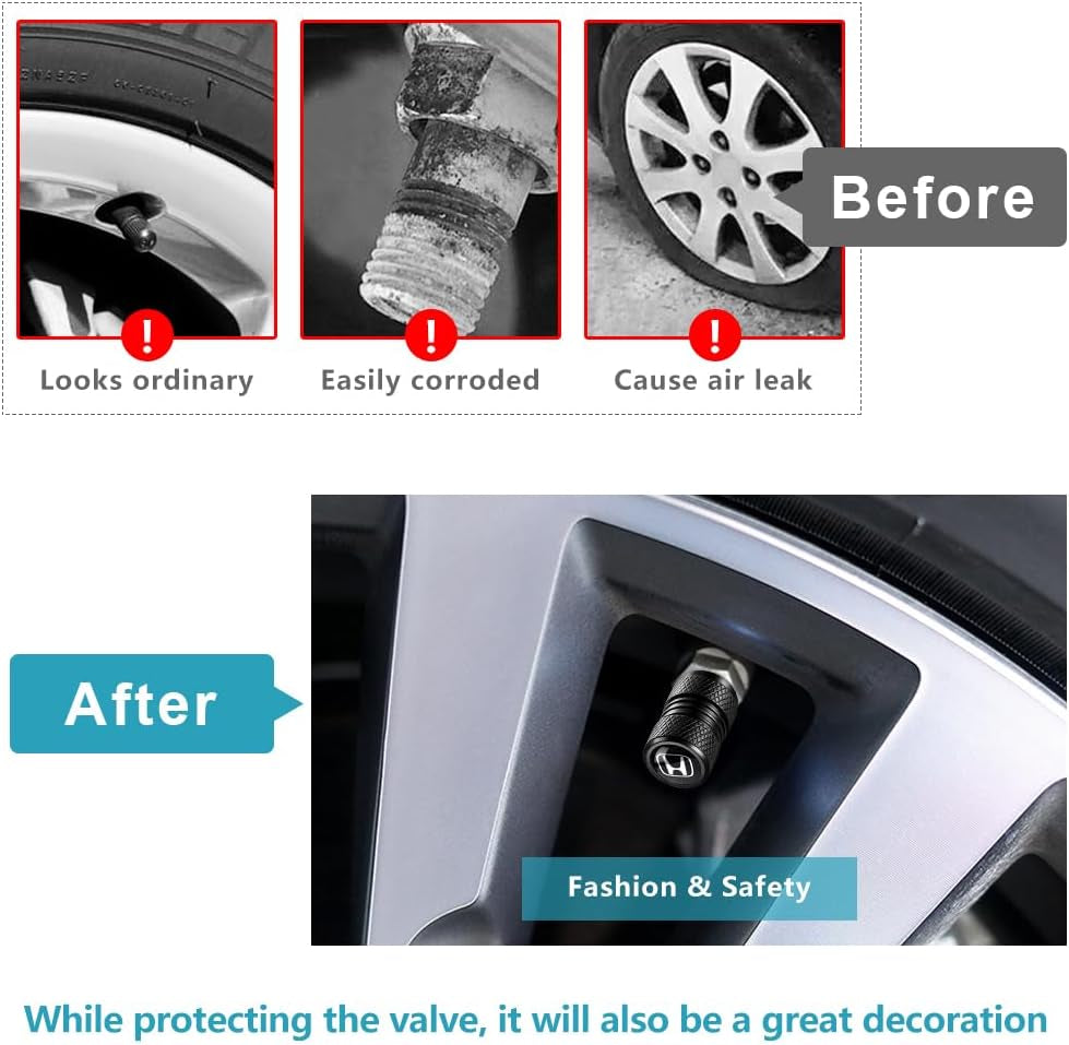 Tire Valve Stem Cap Cover for Honda Accord Civic CR-V Pilot Odyssey EX EX-L Tire Valve Caps Car Accessories 4 PCS Black