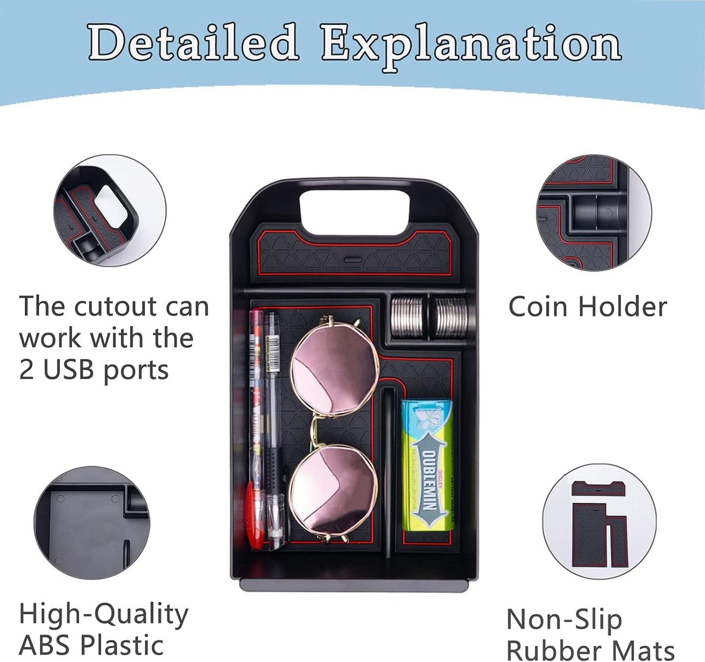 Center Console Tray Organizer Compatible with Toyota RAV4 Accessories 2019-2024 2025 and 2021-2025 RAV4 Prime, Armrest Insert Container ABS Material Secondary Storage Box-Red