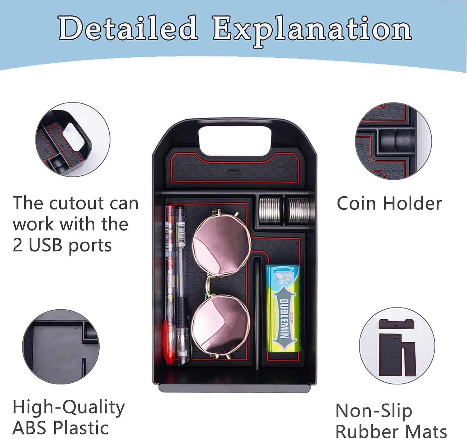 Center Console Tray Organizer Compatible with Toyota RAV4 Accessories 2019-2024 2025 and 2021-2025 RAV4 Prime, Armrest Insert Container ABS Material Secondary Storage Box-Red