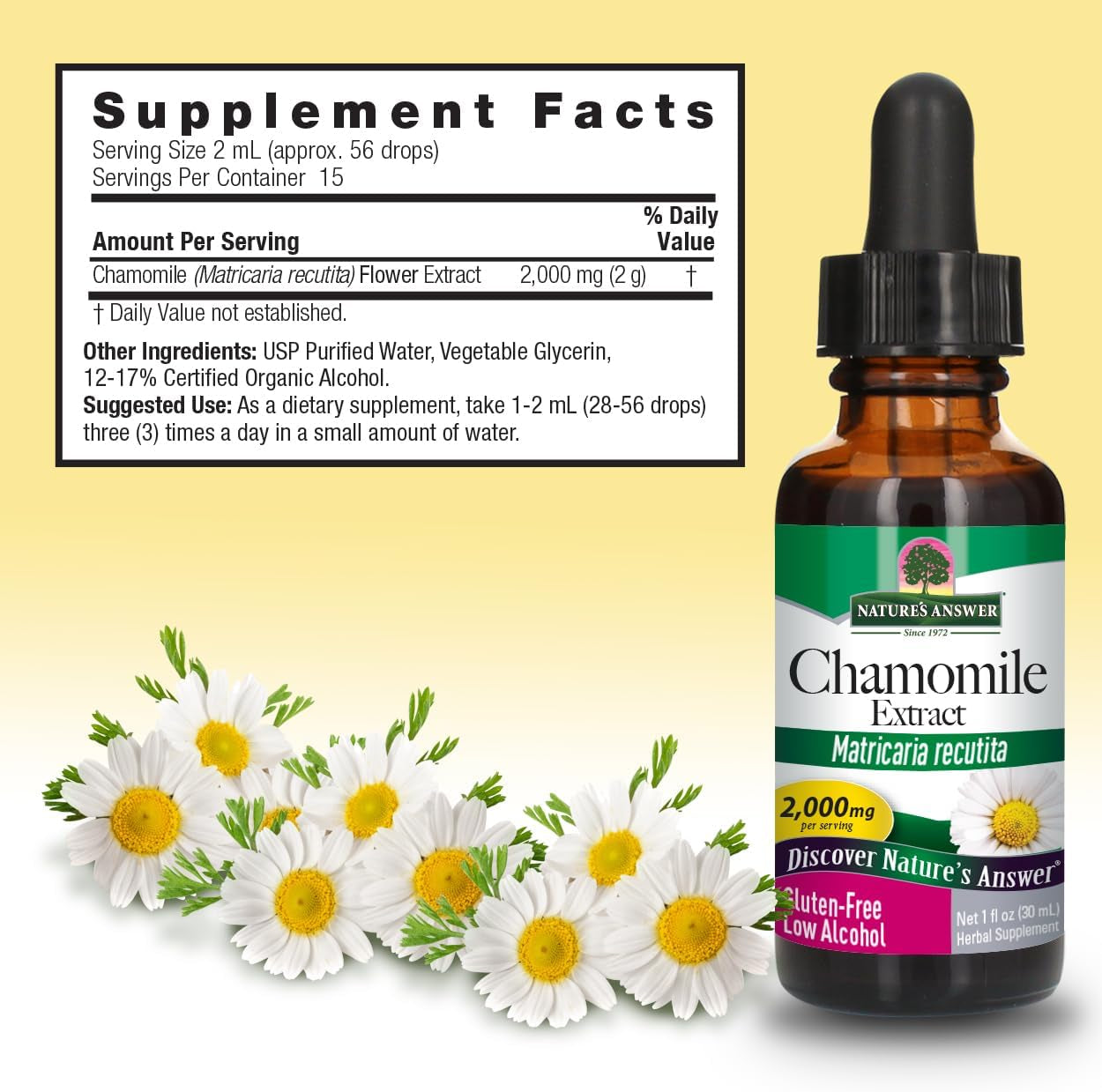 Chamomile Flower with Organic-Alcohol 2000Mg 1Oz Extract | Mood Support | Digestion Support | Gluten-Free, Non-Gmo, Vegan, No Artificial Flavors or Preservatives | Single Count TLBH