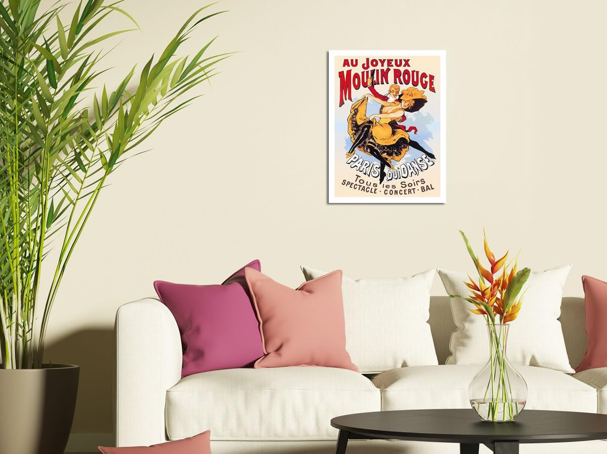 Au Joyeux Moulin Rouge (Happy at the Moulin Rouge) - Dance Cabaret - Paris France - Vintage Theater Poster C.1890S - 8 X 12 Inch Vintage Metal Tin Sign