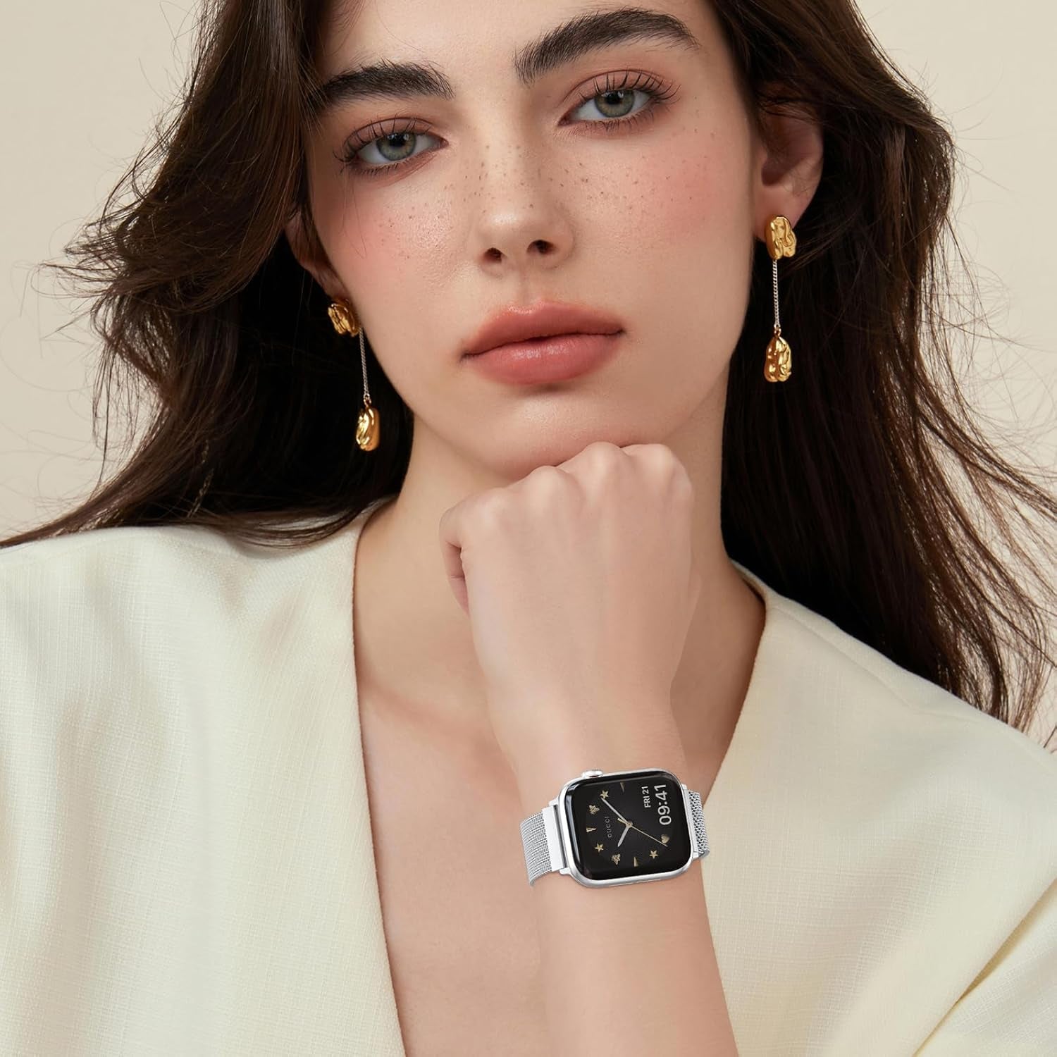 2 Pack Stainless Steel Mesh Loop Compatible with Apple Watch Band 38Mm 40Mm 41Mm 42Mm Series 10 Women Men, Magnetic Clasp Replacement Strap for Iwatch - Rose Gold+Silver
