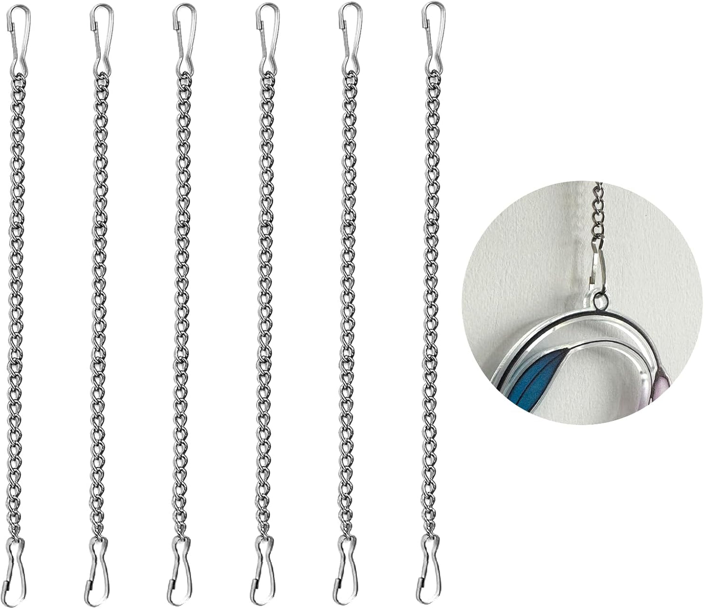 6 Pcs 20 Inch Stained Glass Window Hanging Chain - Silver 304 Stainless Steel Hanging Chain, Window Art Decor, Patio Garden Outdoor Decorative Hanging Glass Panels Chains