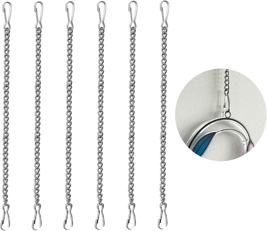 6 Pcs 20 Inch Stained Glass Window Hanging Chain - Silver 304 Stainless Steel Hanging Chain, Window Art Decor, Patio Garden Outdoor Decorative Hanging Glass Panels Chains