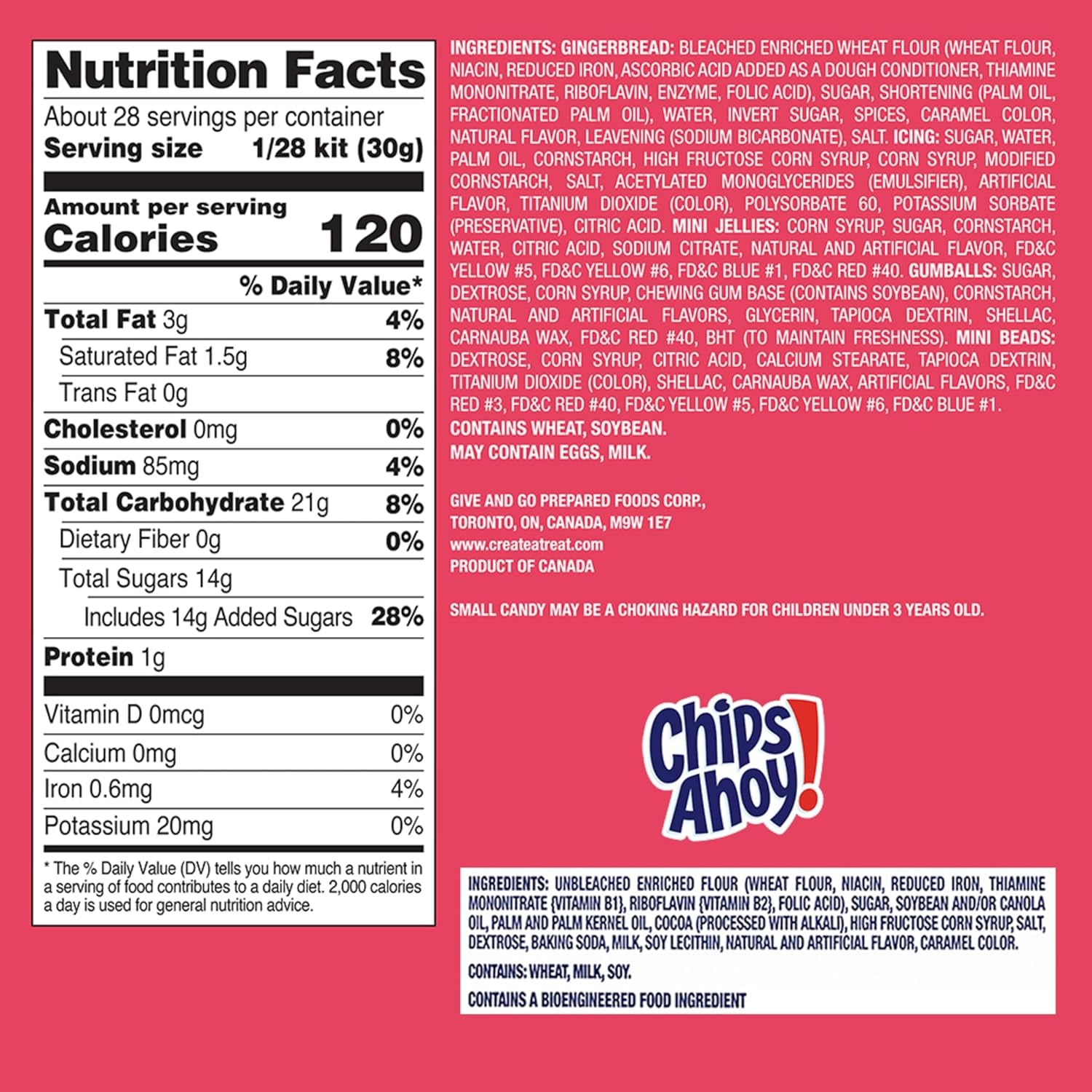 Create-A-Treat E-Z Build Gingerbread House Decorating Kit, Holiday Gift, 29.9 Oz + Bonus CHIPS AHOY! Mini Cookie Snack Pack