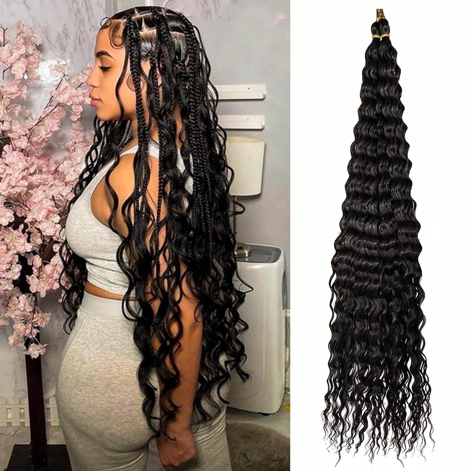 Deep Wave Crochet Hair for Black Women Curly Braiding Hair 24 Inch 2 Packs Ocean Wave Braiding Hair Extensions Soft Crul Crochet Hair for Boho Braids(24Inch, 2Pack, Black)…
