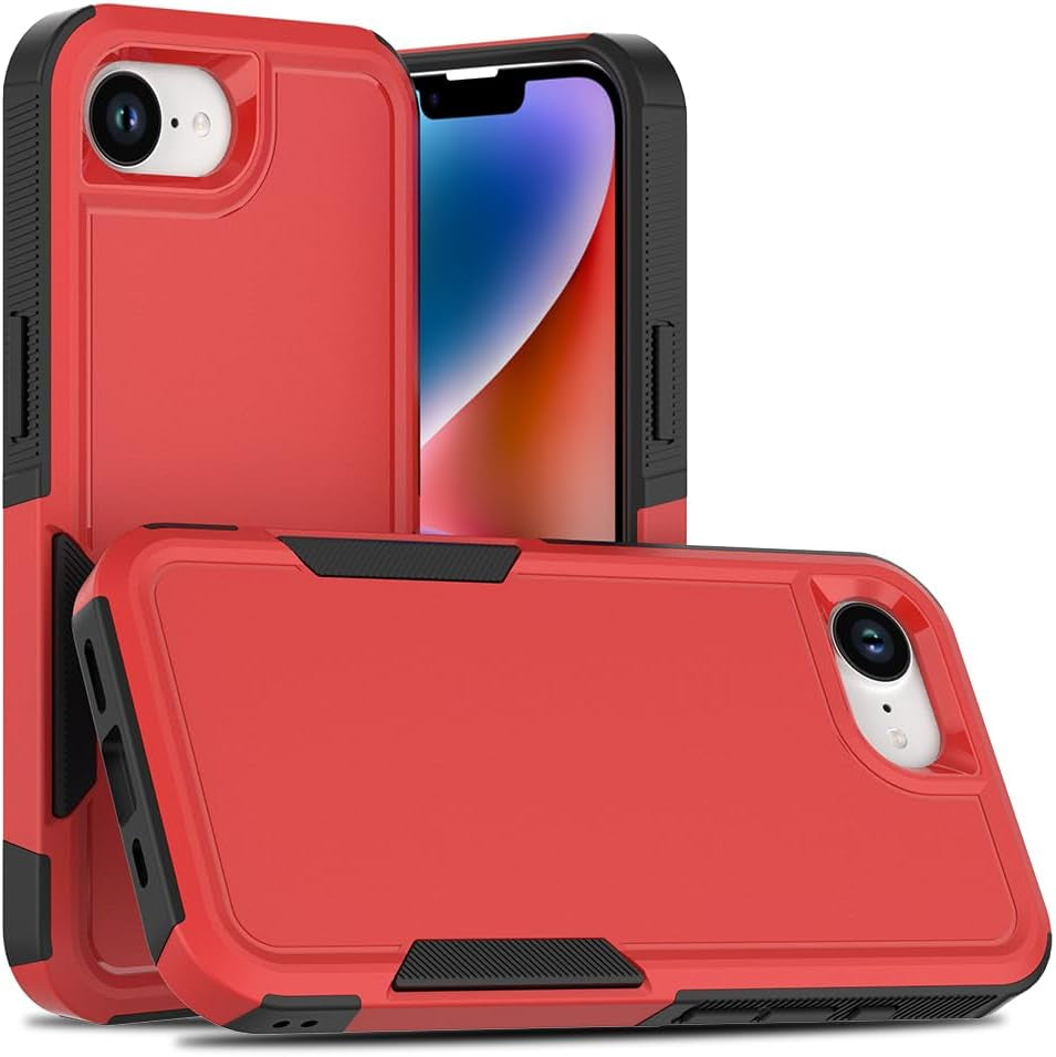 Iphone 16E Case: Dual Layer Protective Heavy Duty Cell Phone Cover Shockproof Rugged with HD Screen Protector - Military Protection Bumper Tough - Apple Iphone 16E / SE 2025 / SE4, Red