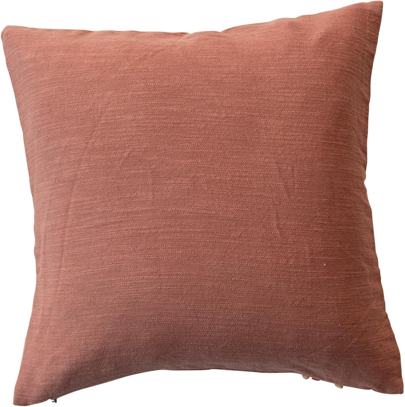 , Multicolor Square Cotton Pillow with Embroidered Botanicals Joyeux Noel