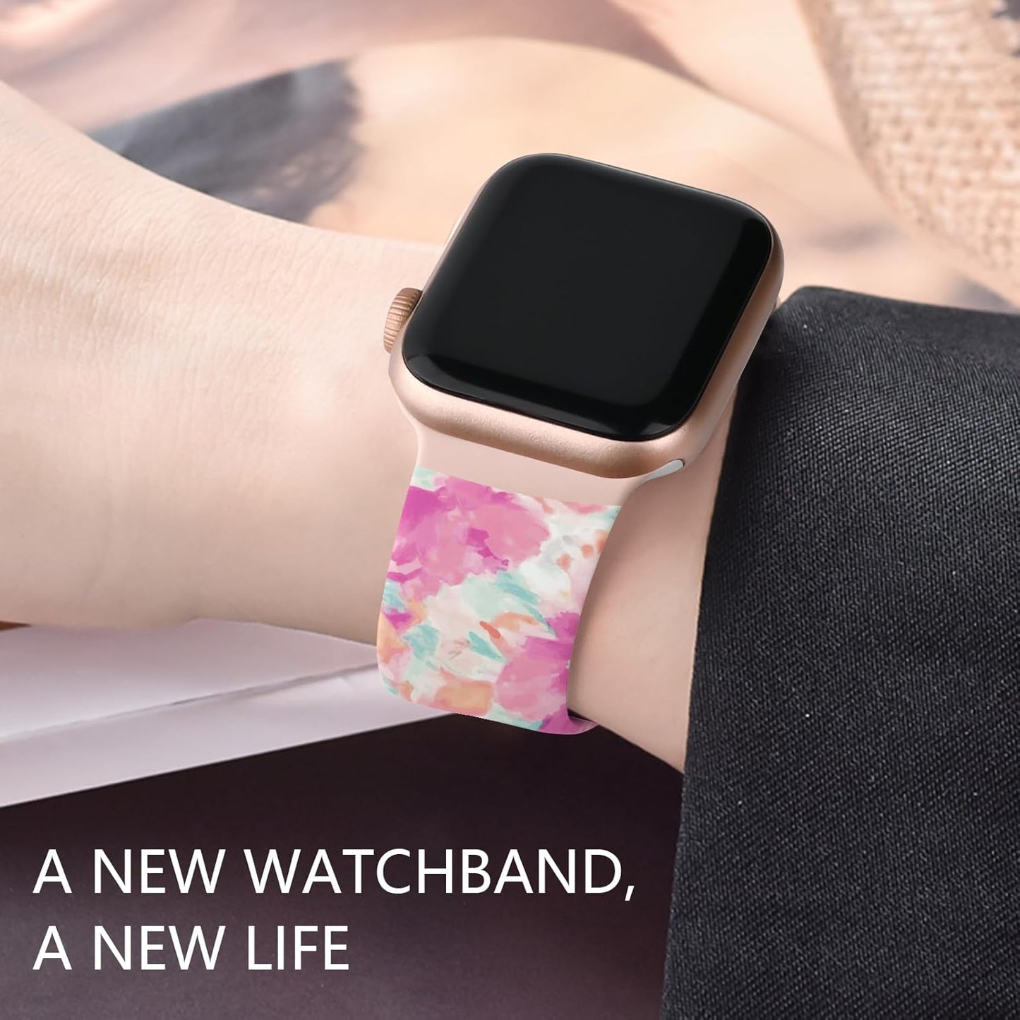 Floral Silicone Band Compatible with Apple Watch Bands for Women, 38Mm 40Mm 41Mm 42Mm 44Mm 45Mm 49Mm, for Iwatch Band Series 9 SE Ultra 8 7 6 5 4 3 2 1