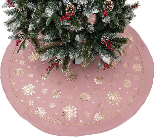 47" Large Christmas Tree Skirt Gilded Snow Snowflake Indoor Nordic Style Bright Colored Rustic Luxury Xmas Cushion Party Treatments, Pink