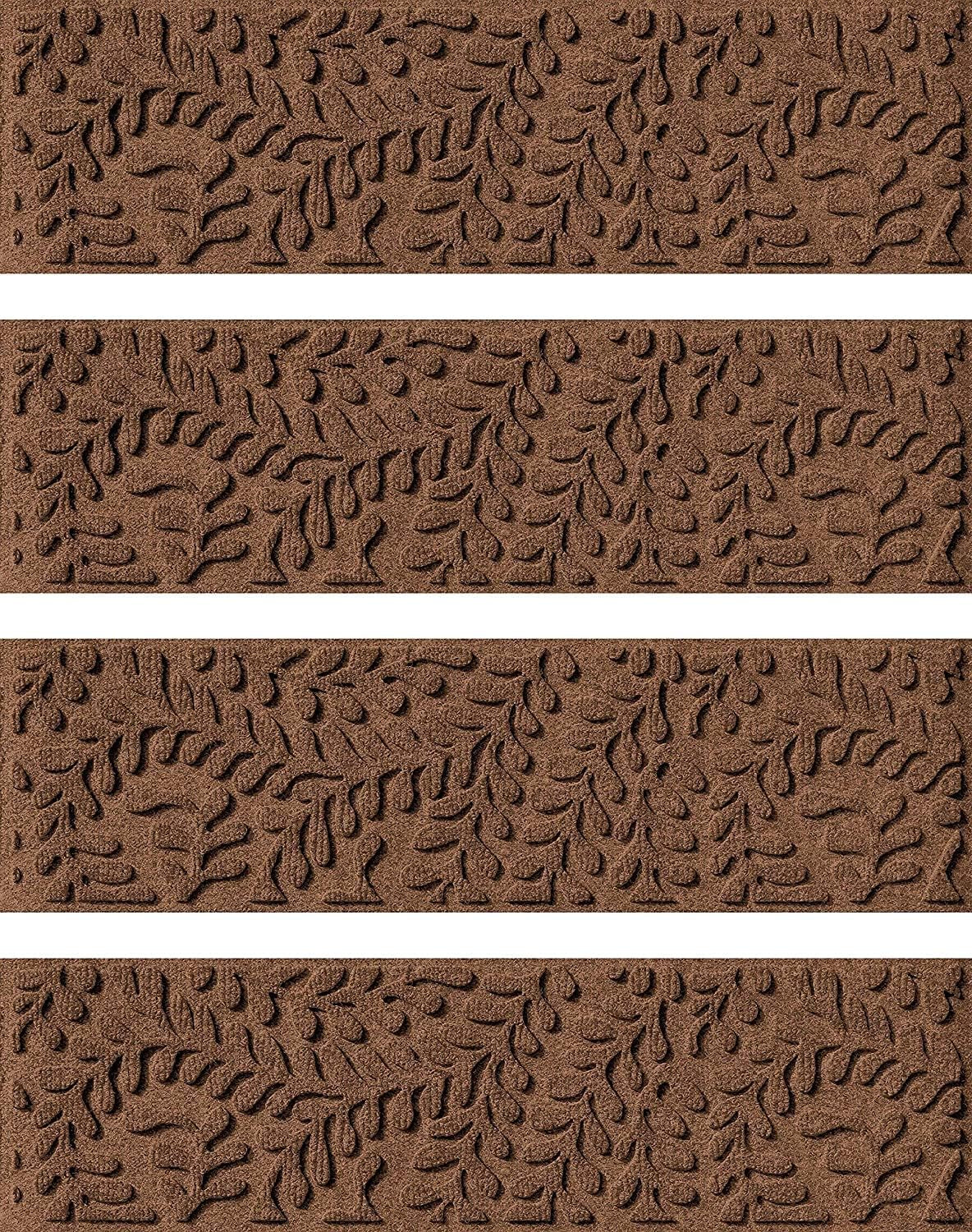 Waterhog Stair Treads, Set of 4, 8-1/2 X 30 Inches, Made in USA, Durable and Decorative Floor Covering, Indoor/Outdoor, Water-Trapping, Boxwood Collection, Dark Brown