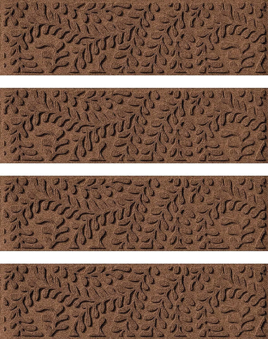 Waterhog Stair Treads, Set of 4, 8-1/2 X 30 Inches, Made in USA, Durable and Decorative Floor Covering, Indoor/Outdoor, Water-Trapping, Boxwood Collection, Dark Brown