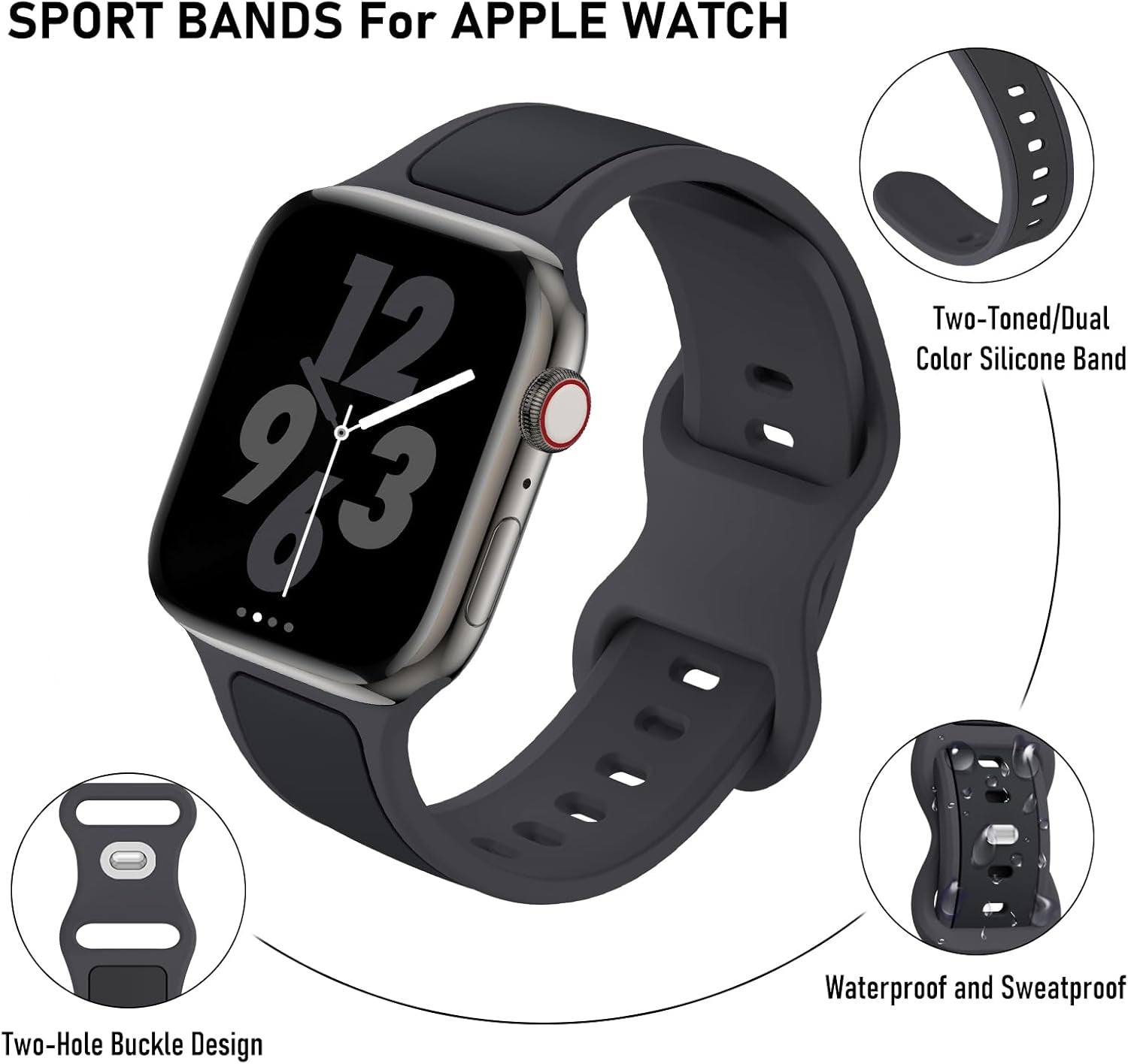 Two-Toned Dual Color Bands Compatible with Apple Watch 38Mm 40Mm 41Mm 42Mm 44Mm 45Mm 49Mm, Replacement Soft Silicone Sport Strap for Iwatch Series 9/8/7/6/5/4/3/2/1 Ultra/Ultra 2 SE Women Men