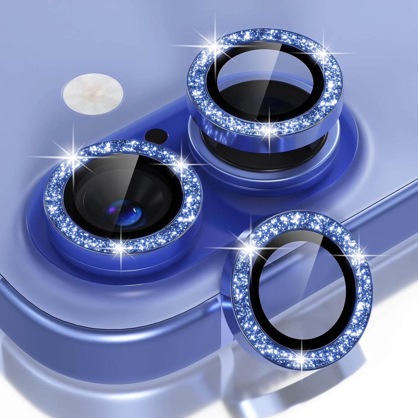 Compatible for Iphone 16 /Iphone 16 plus Camera Lens Protector Bling, 9H Tempered Glass Camera Cover Screen Protector Metal Ring Decoration Accessories(Glitter-Pink)