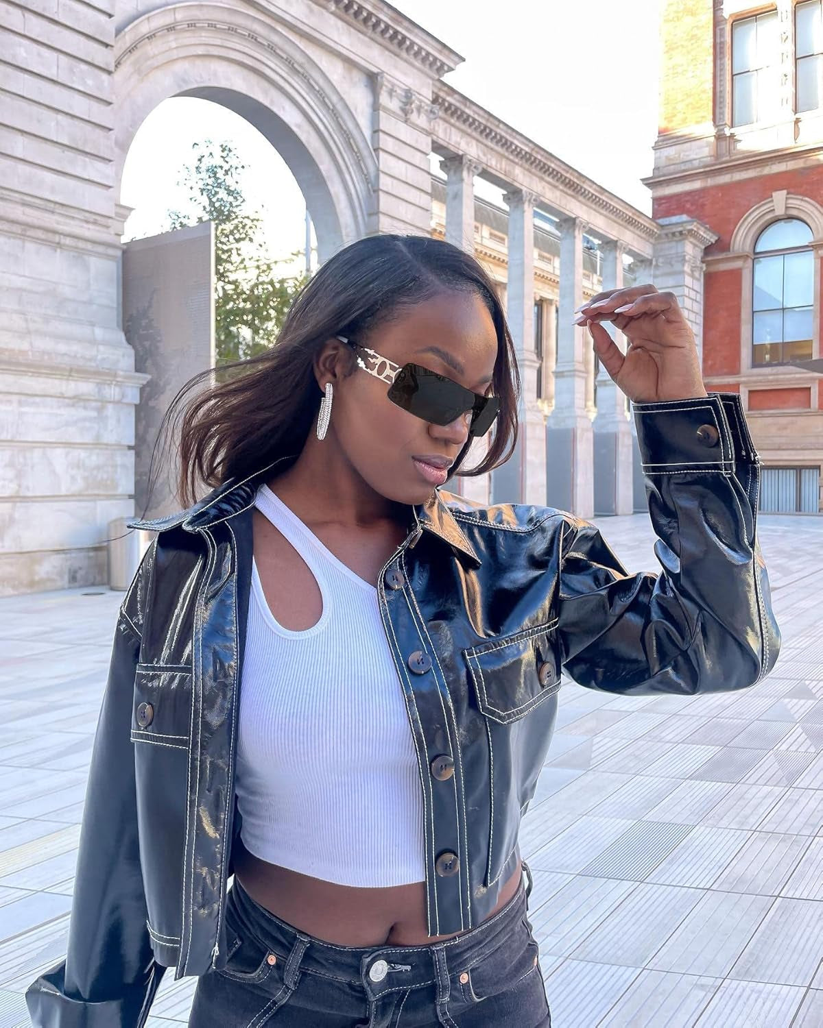 Rimless Y2K Sunglasses for Women Men Rectangle Vintage Glasses Fashion Flame Metal Sunglass Frameless Retro Eyewear