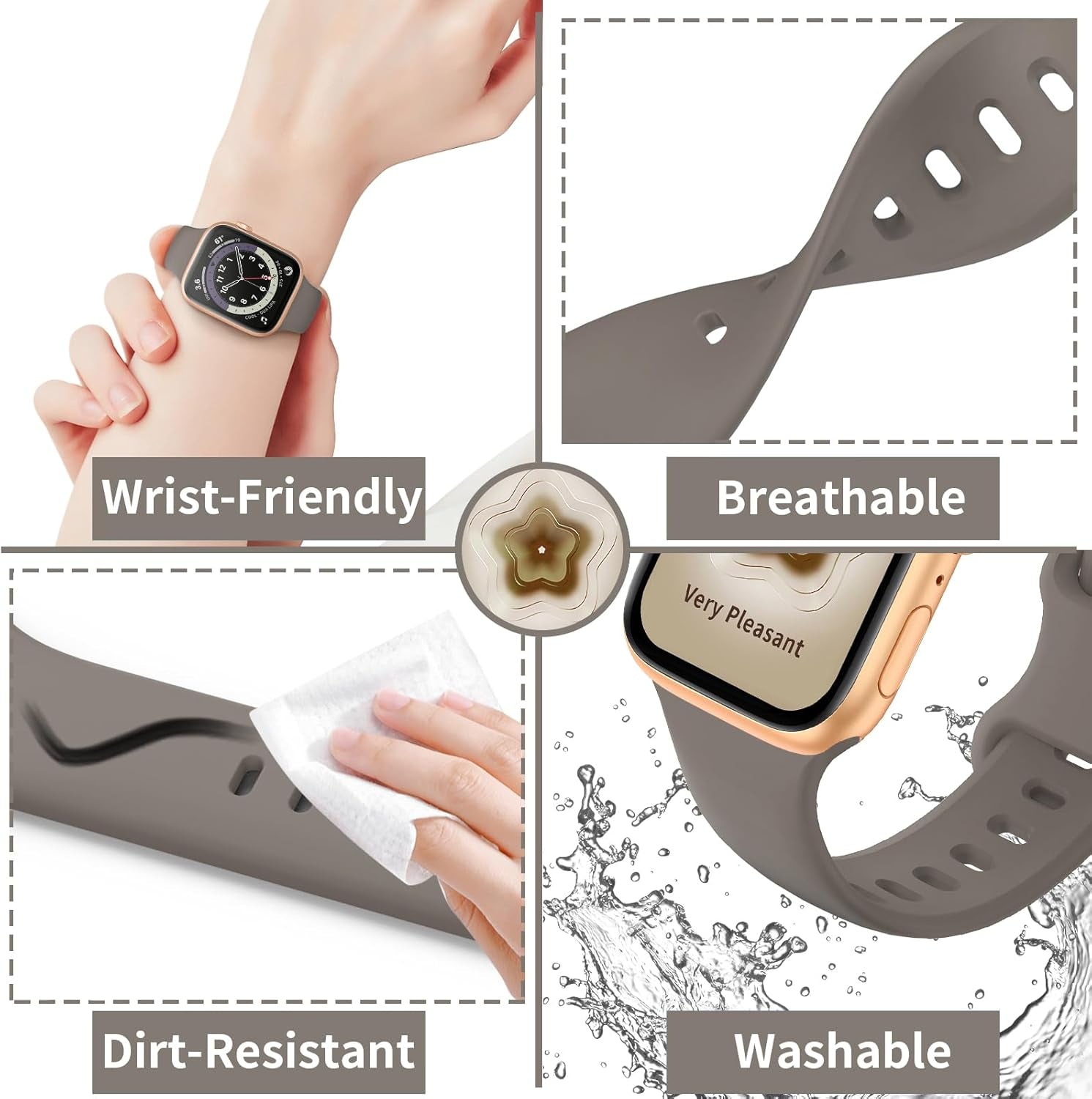 Sport Silicone Band Compatible with Apple Watch Bands 40Mm 38Mm 41Mm 44Mm 45Mm 49Mm 42Mm Women Men, Soft Strap Waterproof Replacement for Iwatch Series 9 Ultra 8 7 SE 6 5 4 3 2 1 Clay Kids A
