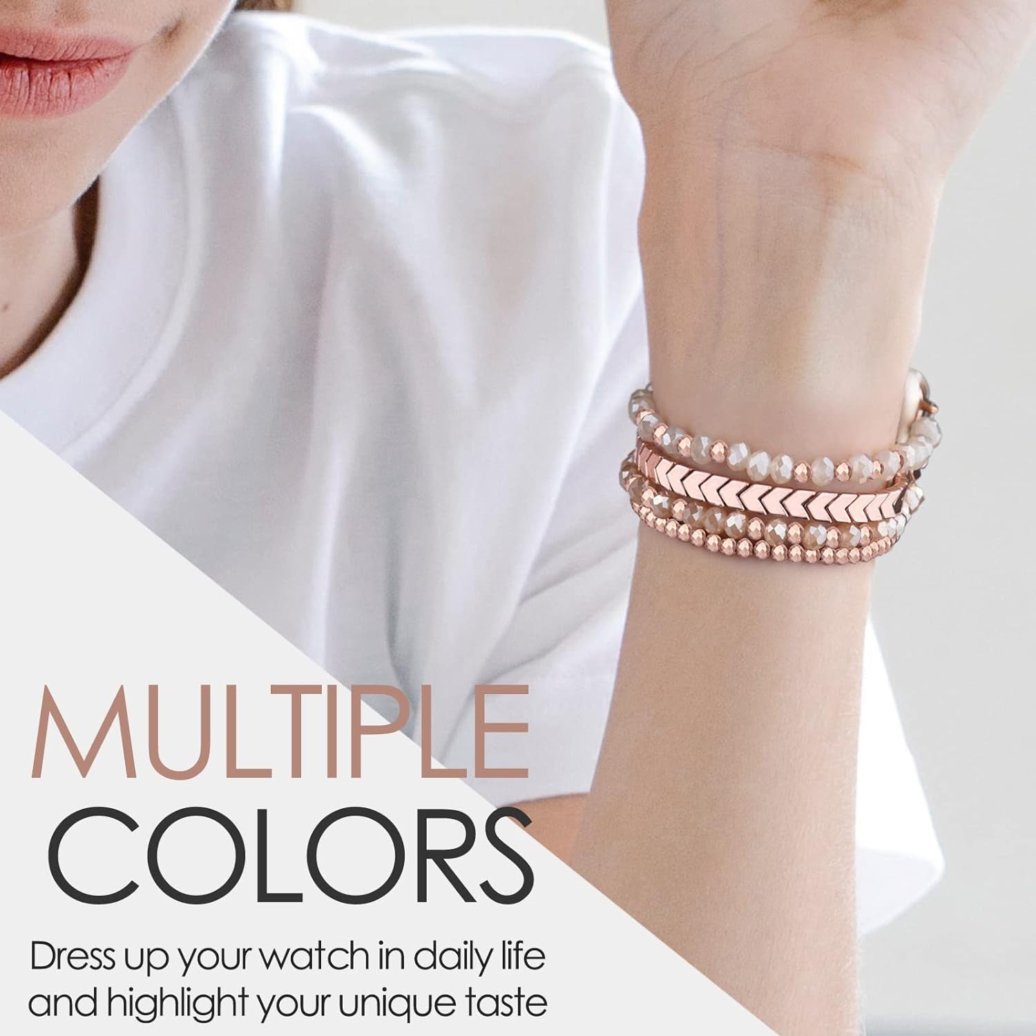 Beaded Bracelet Compatible with Apple Watch Band 38Mm/40Mm/41Mm Series 9/8/7/SE/6/5/4/3/2/1 Women Fashion Handmade Elastic Stretch Strap for Iwatch Bands Replacement Colorful