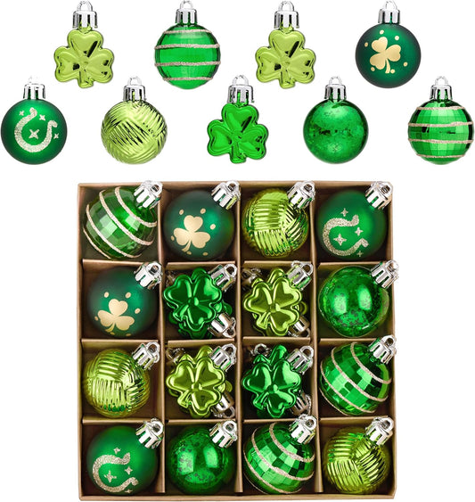 St Patricks Day Decorations Shamrock Tree Ornament Set, 28Ct 1.57Inch Hanging Ball Ornament Irish Festival Decor, Good Luck Clover Green Gold St. Patrick'S Ball for Party Home Spring