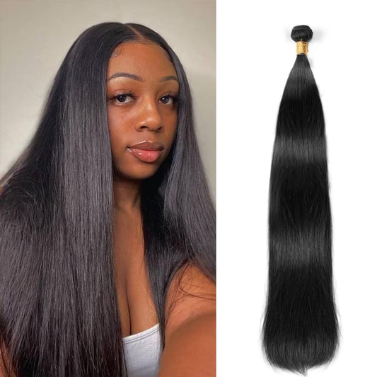 Straight Bundles Human Hair 8 Inch 1 Bundles 12A Brazilian Weave Bundles Human Hair 100% Unprocessed Virgin Remy Double Machin Weft for Women Natural Black Color Hair Extensions