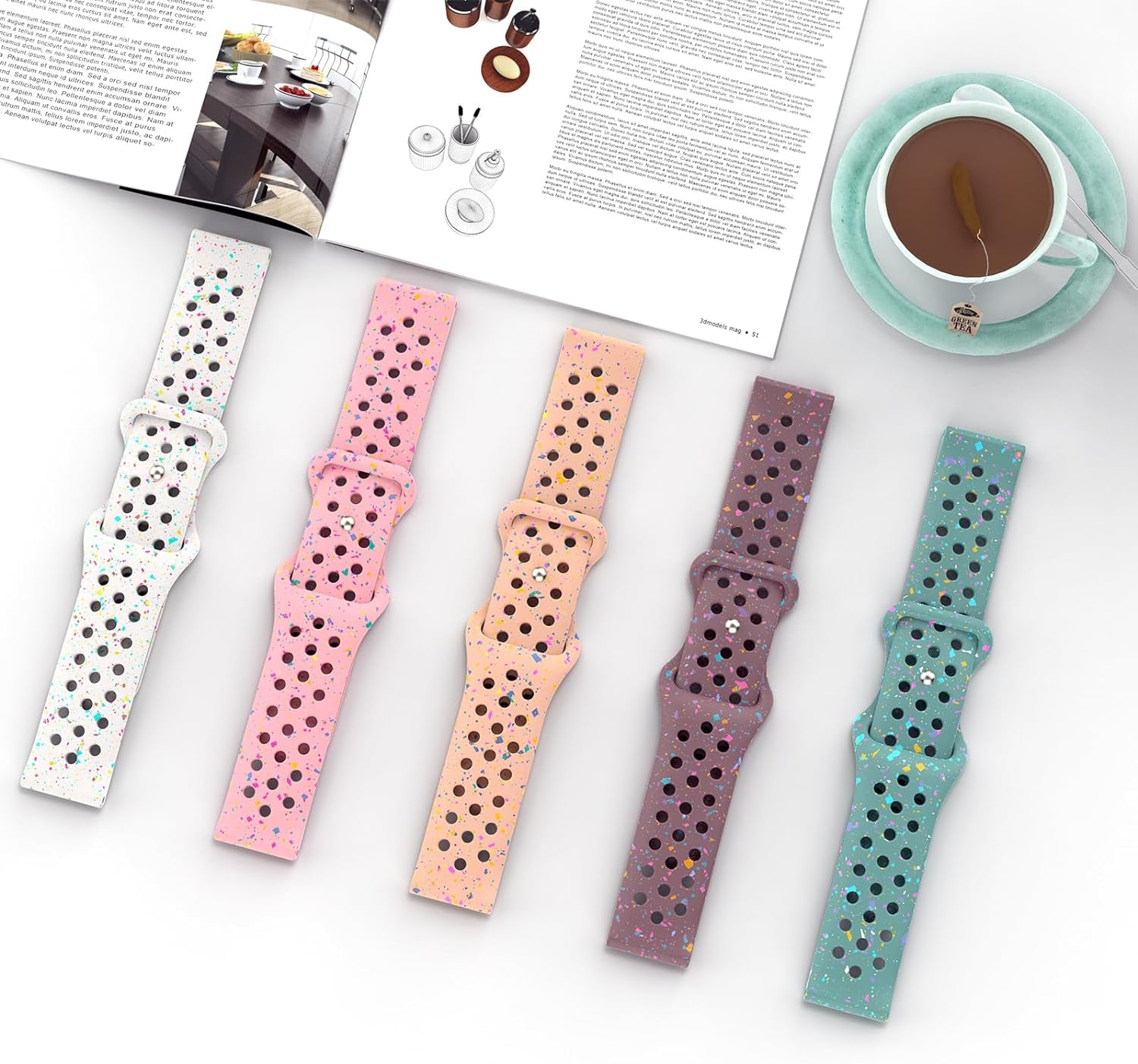 Breathable Sport Band Compatible with Samsung Galaxy Watch 7/6/5/4/FE Band 40Mm 44Mm, Galaxy Watch 5 Pro 45Mm,Galaxy Active 2,Galaxy Watch 3,20Mm Eco-Friendly Silicone Waterproof Strap for Women