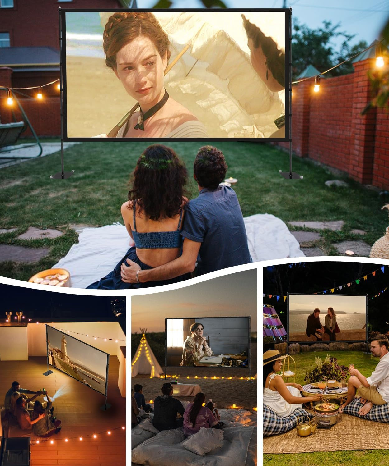 Outdoor-Projector-Screen-With-Stand - 120 Inch Portable Projector Screen Indoor Outdoor Projector Screen 16:9 4K HD Lightweight Movie Screen with Carry Bag for Backyard Movie Night