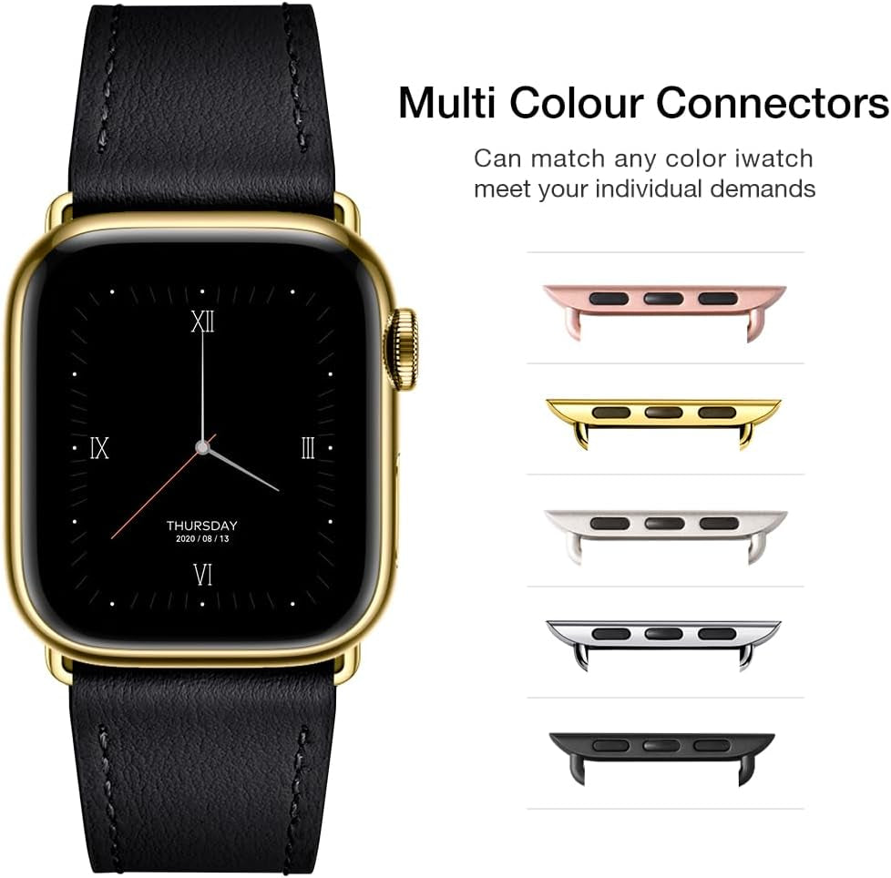 Leather Bands Compatible with Apple Watch Band 38Mm 40Mm 41Mm 42Mm 44Mm 45Mm 49Mm,Genuine Leather Strap Compatible for Women Men Iwatch SE Ultra Series(Black/Gold)