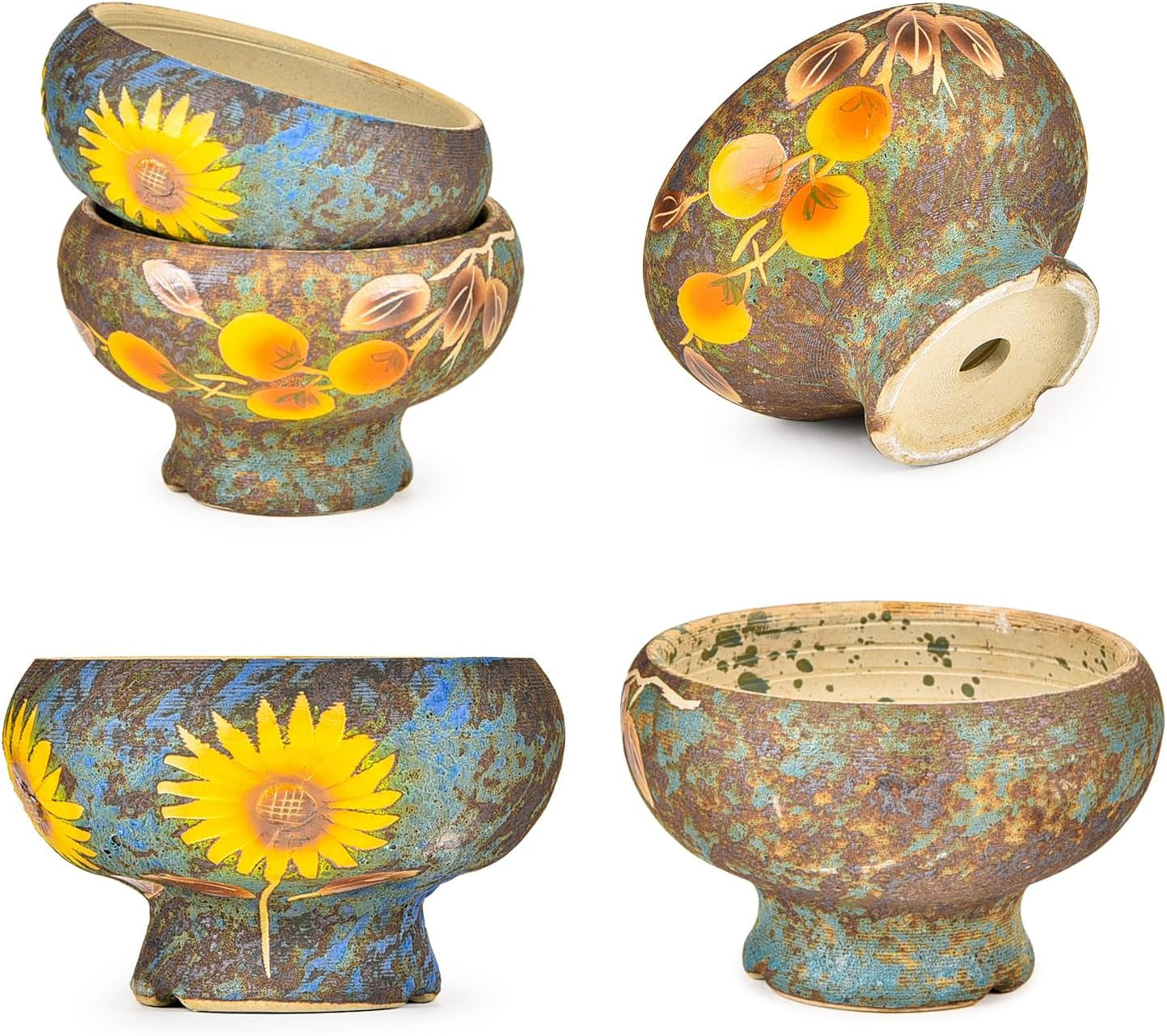 Small Succulent Planters Set of 2, Beautiful Hand Crafted Ceramic Plant Pots Cute Cactus Pot, 6.5 Inch Flower Pots for Indoor Plants with Drainage, Desktop Windowsill Home Office Decor Pots